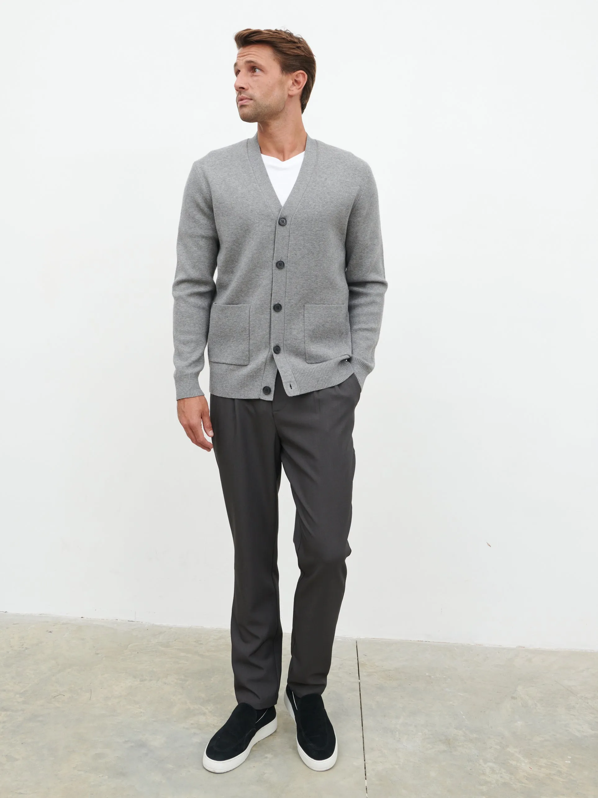 Kian Collarless Pocket Knit Cardigan - Charcoal sold by NOBL product image thumbnail 2