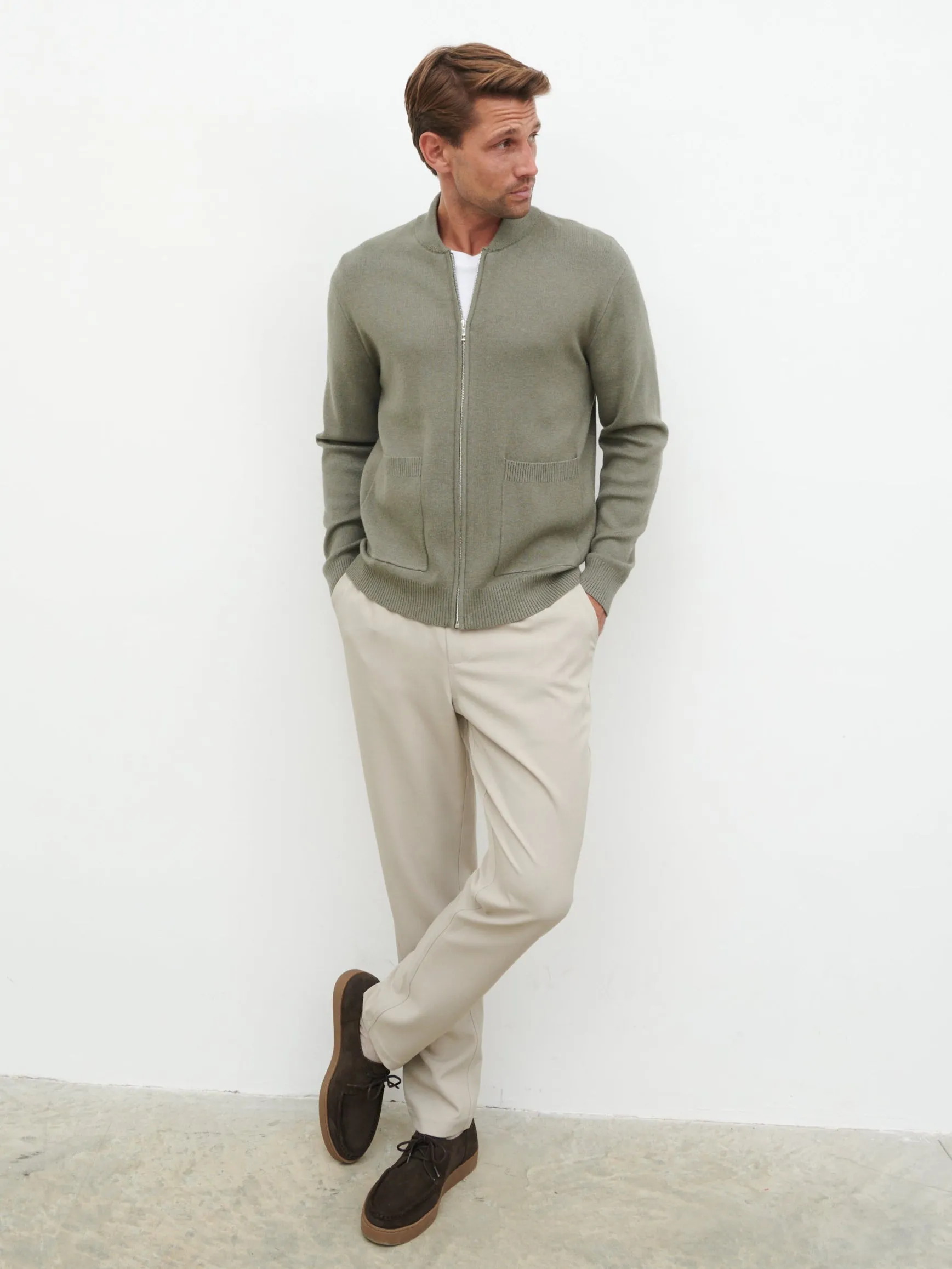 Arlo Knit Bomber Jacket - Light Grey sold by NOBL