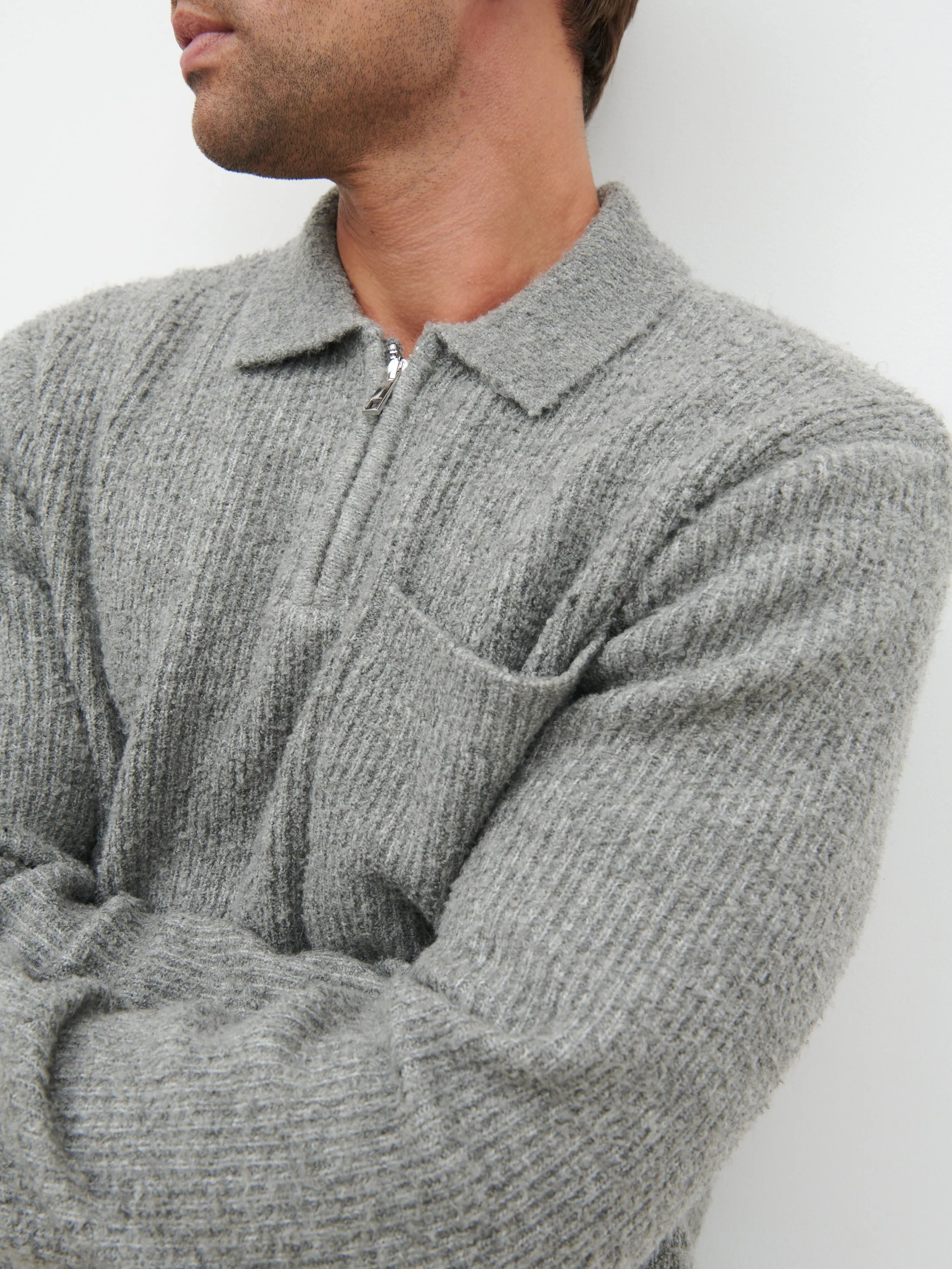Henley Boucle Knit Zip Jumper - Charcoal sold by NOBL product image thumbnail 2