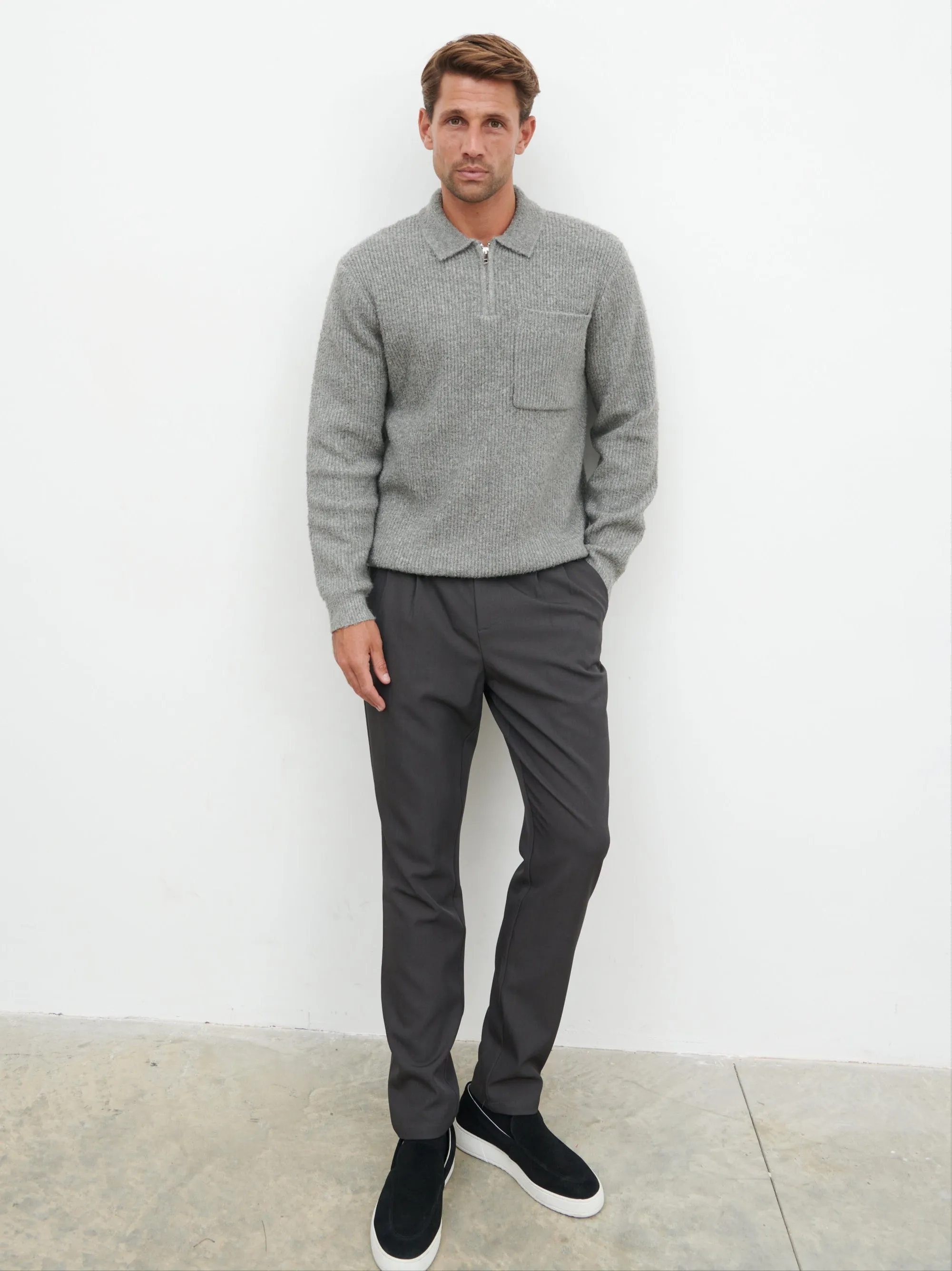 Henley Boucle Knit Zip Jumper - Charcoal sold by NOBL product image thumbnail 3