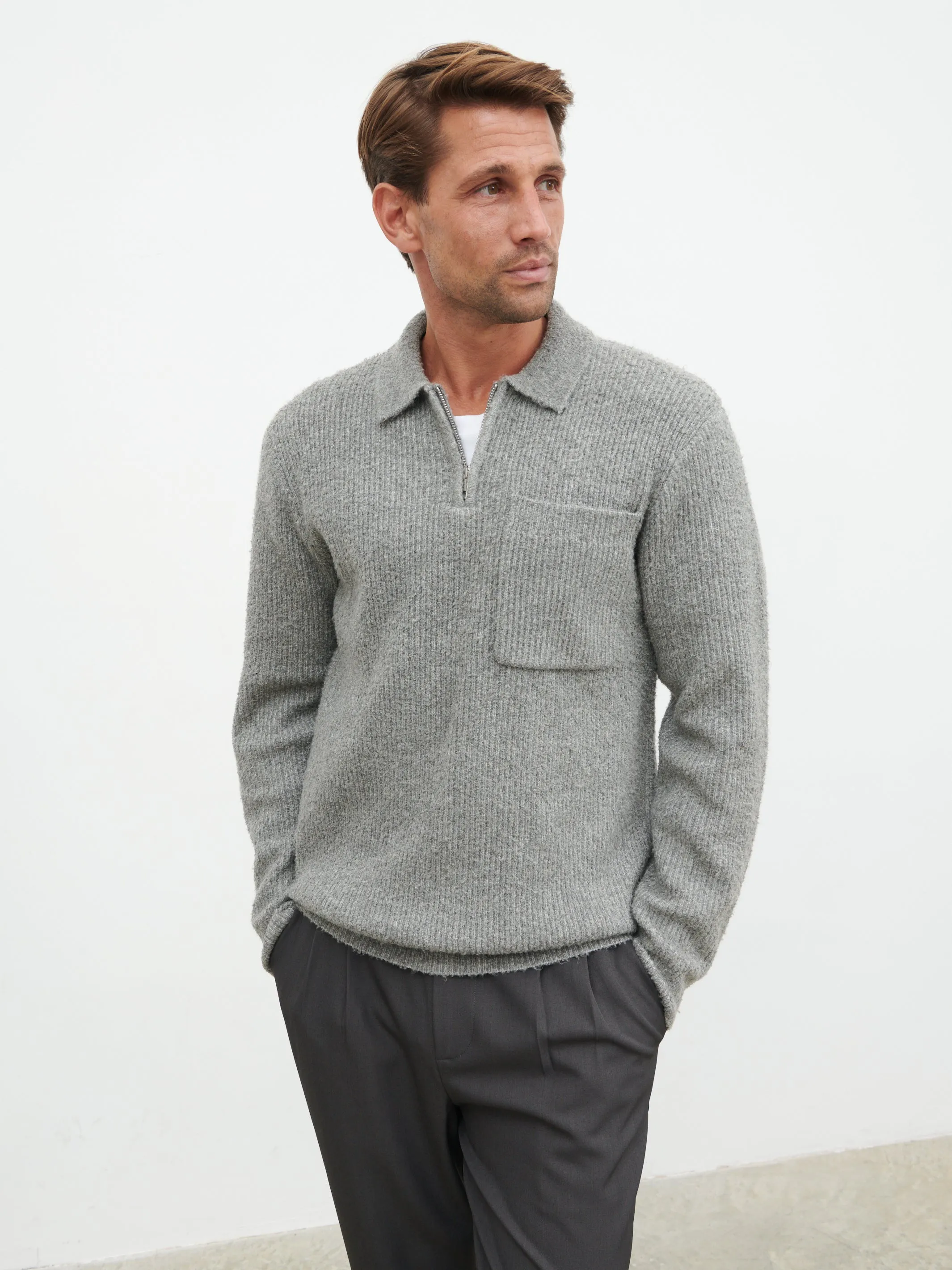 Henley Boucle Knit Zip Jumper - Charcoal sold by NOBL product image thumbnail 4