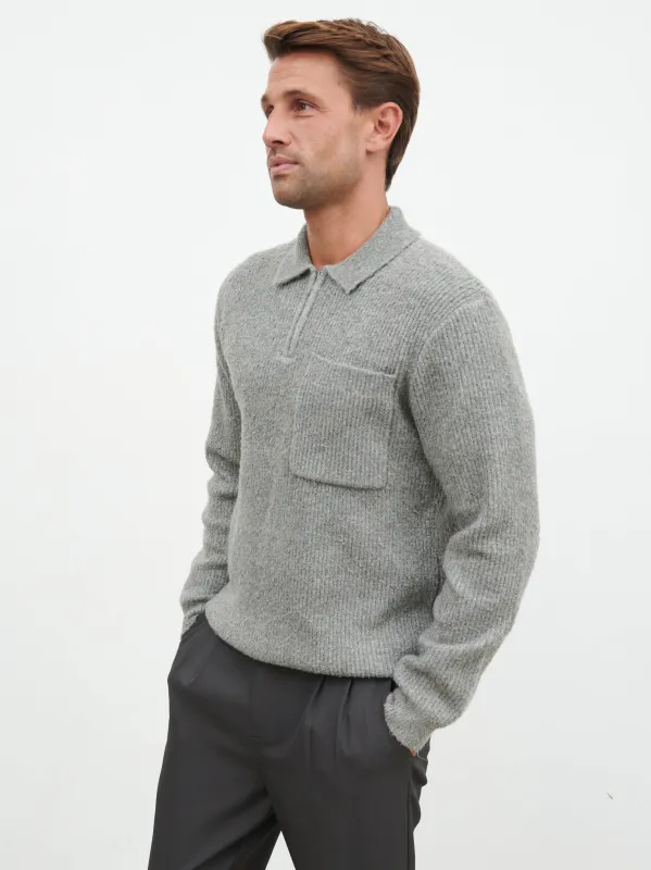 Henley Boucle Knit Zip Jumper - Charcoal sold by NOBL