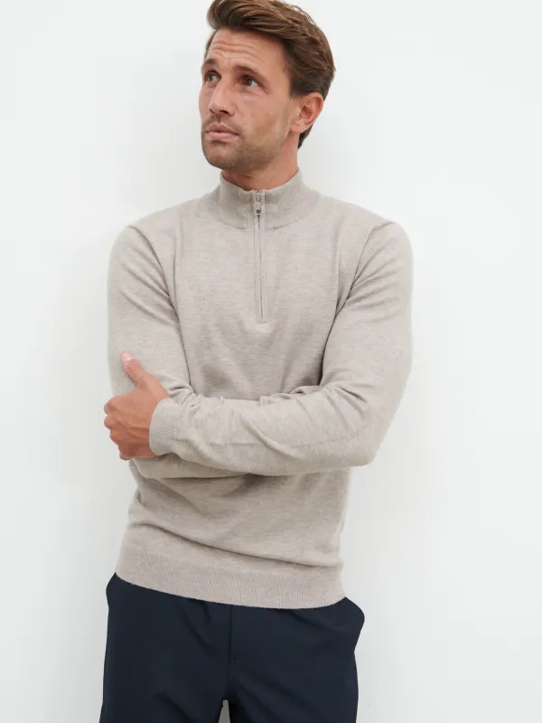 Radcliffe Quarter Zip Knit Jumper - Light Taupe sold by NOBL