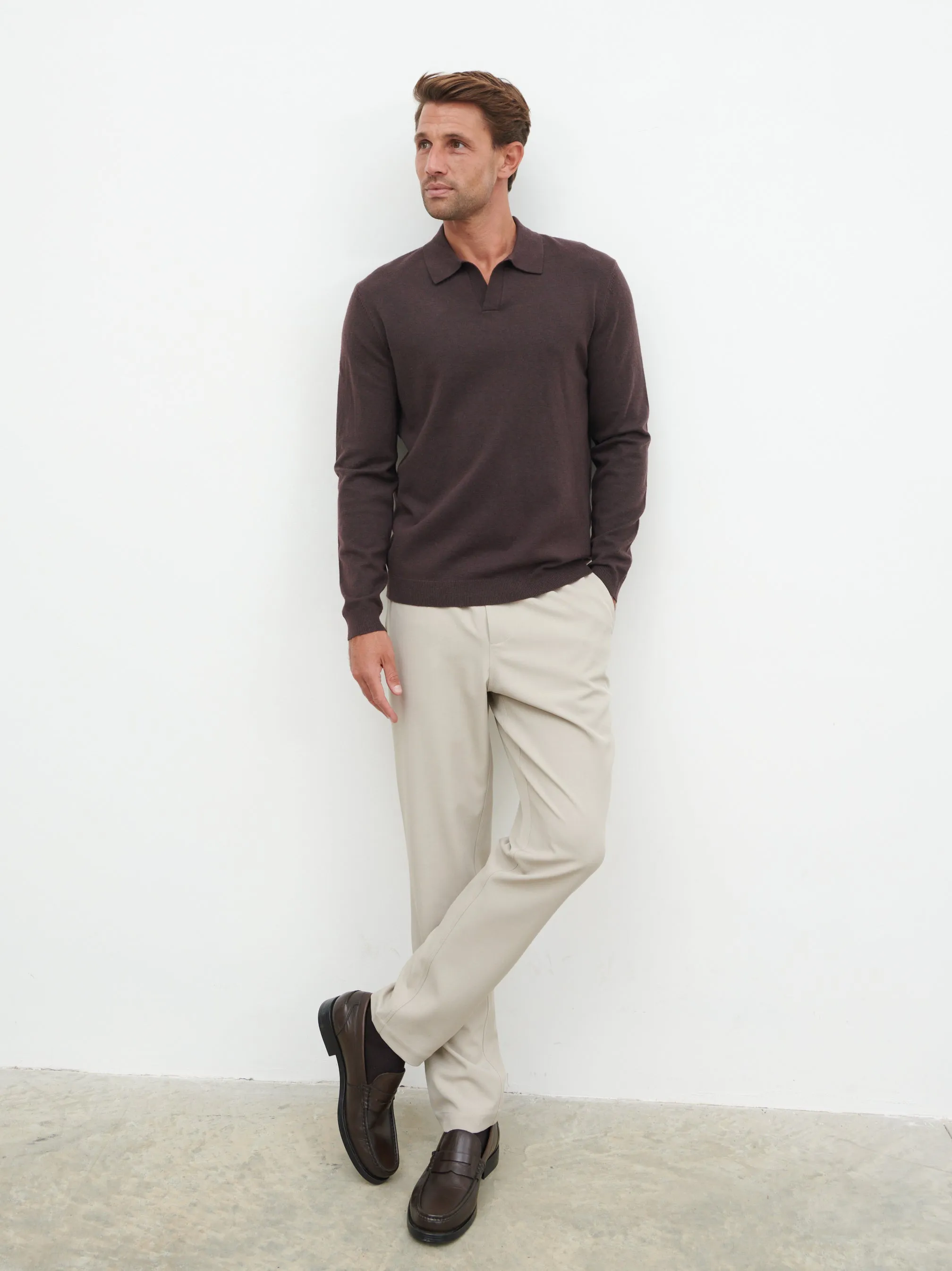 Robin Long Sleeve Lightweight Knit Polo - Chocolate sold by NOBL product image thumbnail 2