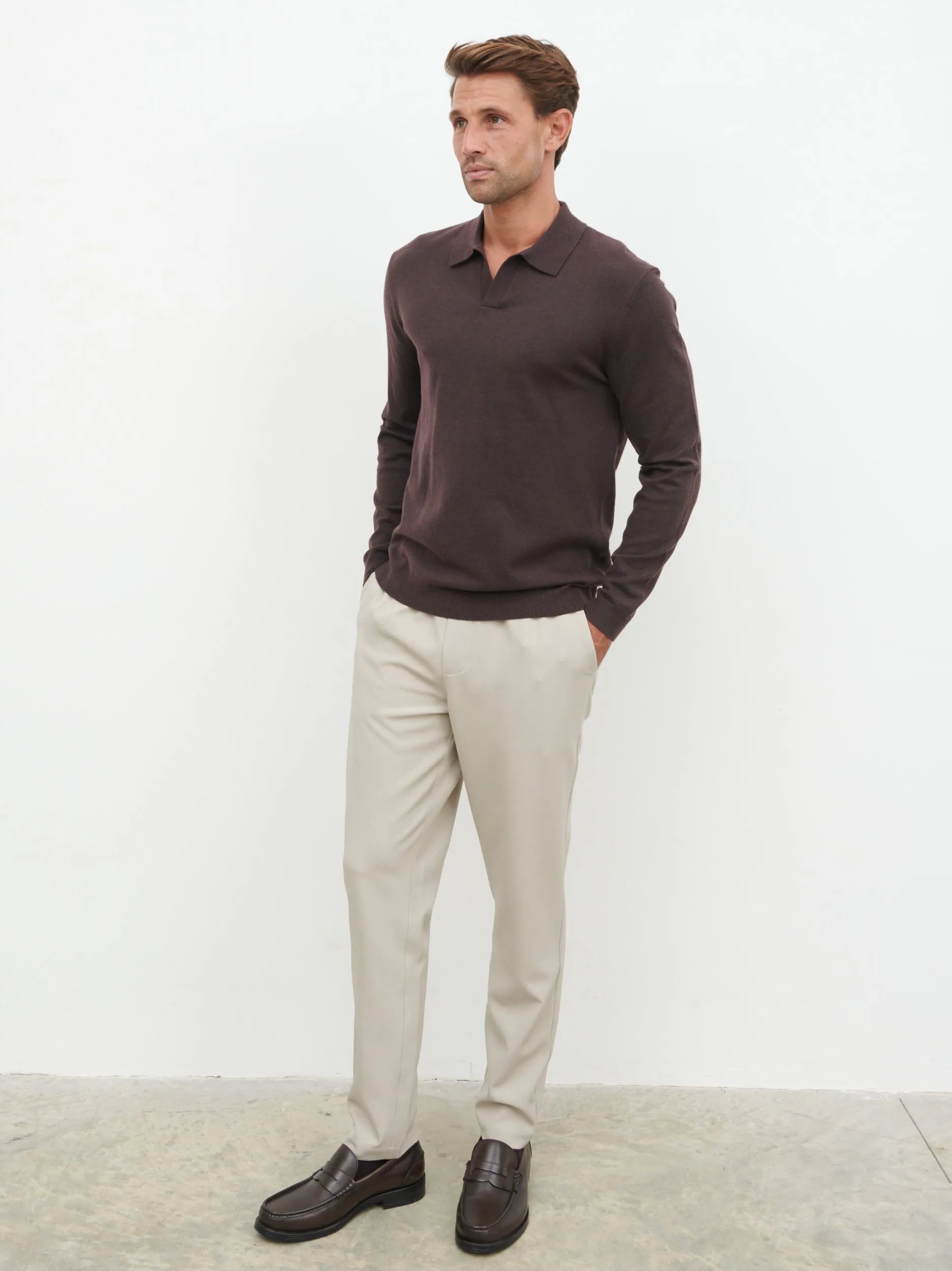 Robin Long Sleeve Lightweight Knit Polo - Chocolate sold by NOBL product image thumbnail 4