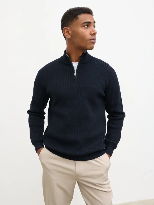 Elson Zip Funnel Neck Jumper - Navy sold by NOBL