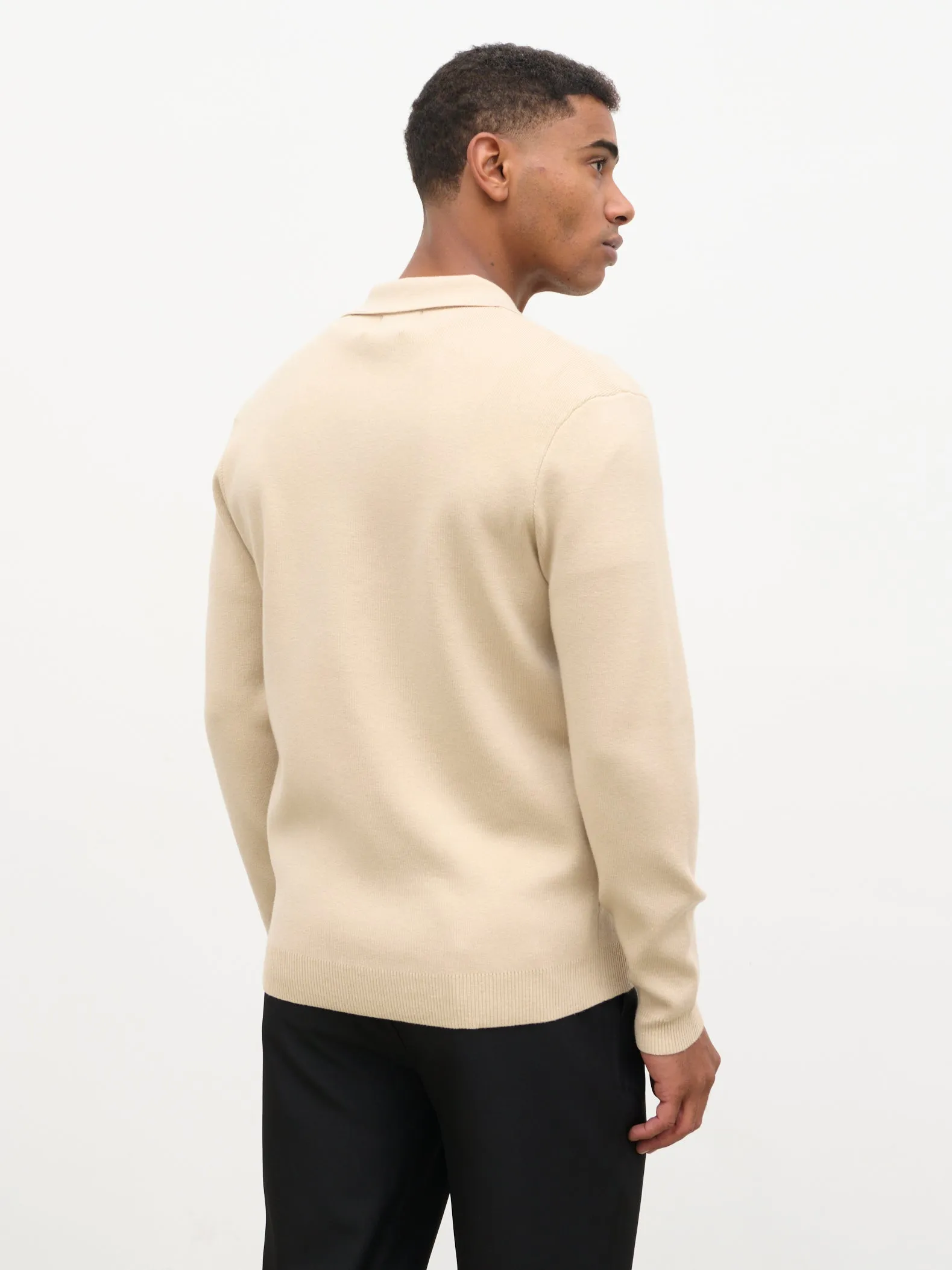 Rylan Button Long Sleeve Knit Polo - Stone sold by NOBL product image thumbnail 5