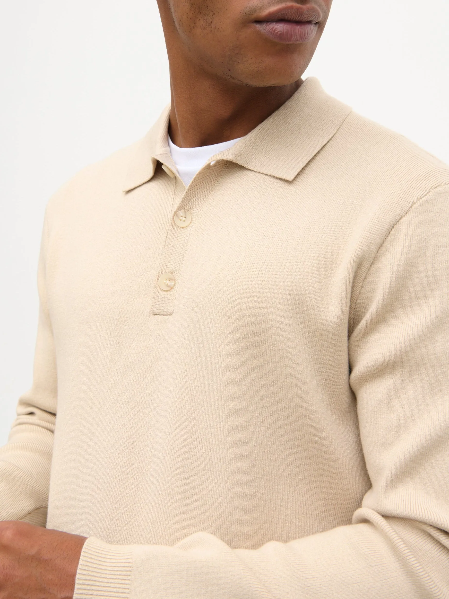 Rylan Button Long Sleeve Knit Polo - Stone sold by NOBL product image thumbnail 2