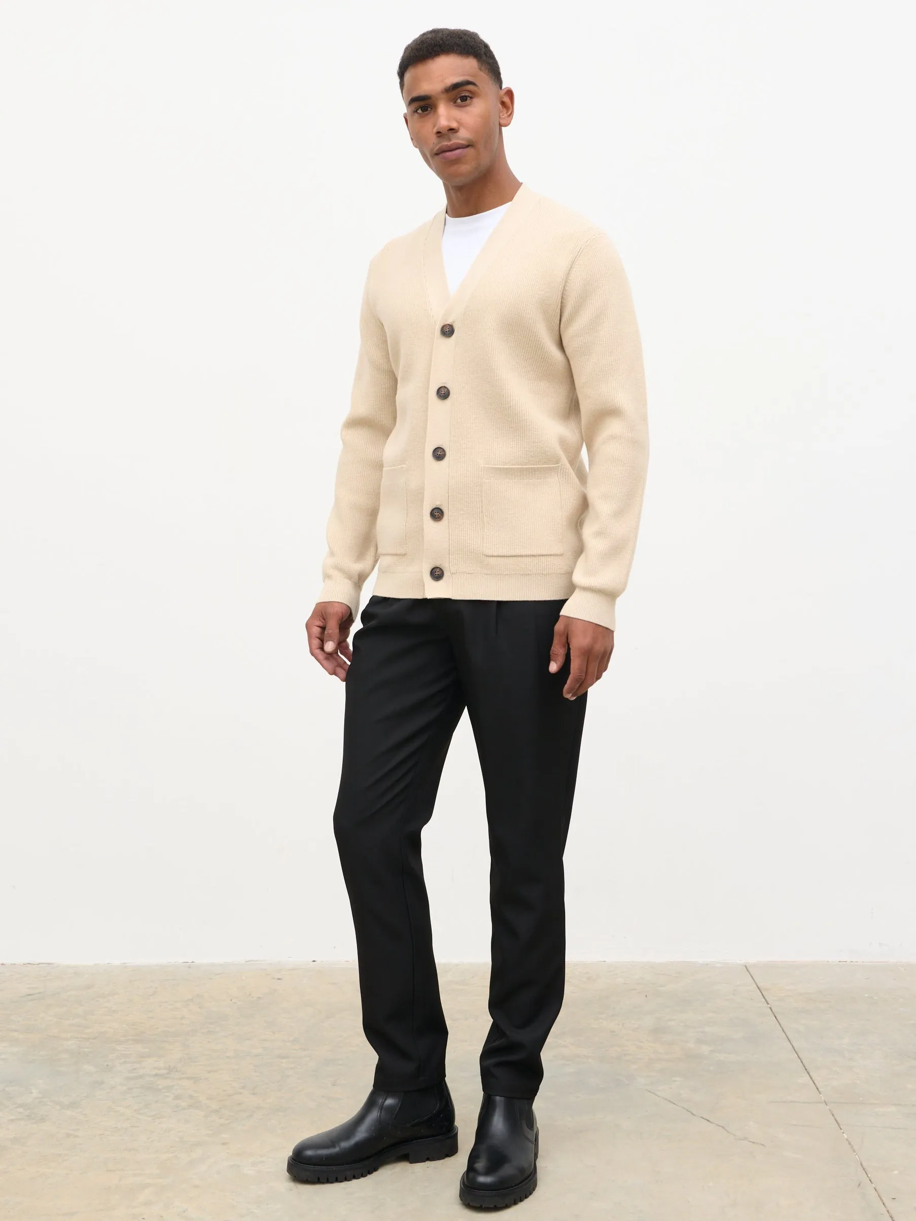 Percey Ribbed Knit Pocket Cardigan - Beige Marl sold by NOBL