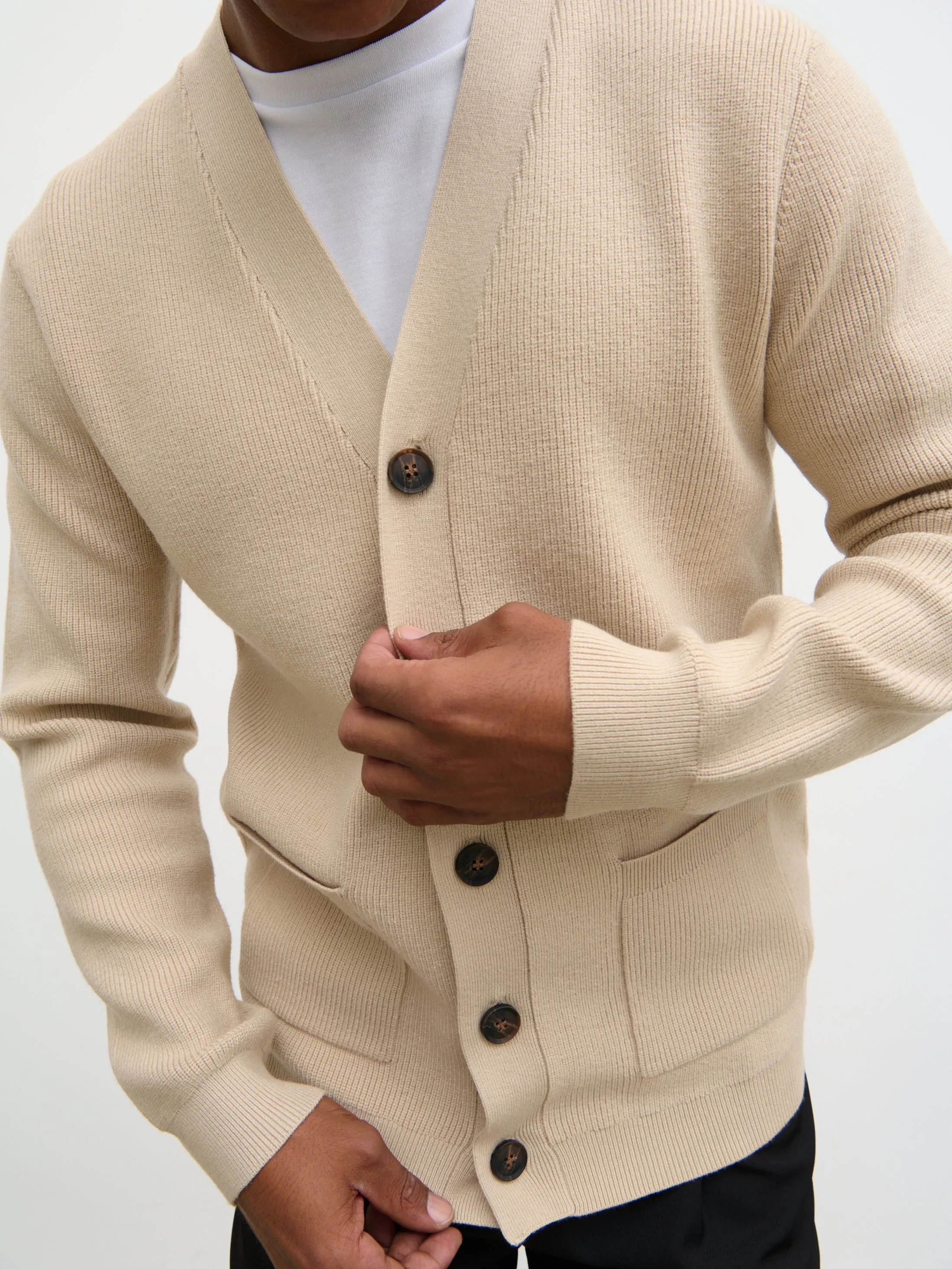 Percey Ribbed Knit Pocket Cardigan - Beige Marl sold by NOBL product image thumbnail 2