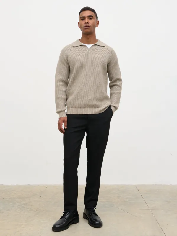 Rupert Rib Knit Polo - Greige sold by NOBL