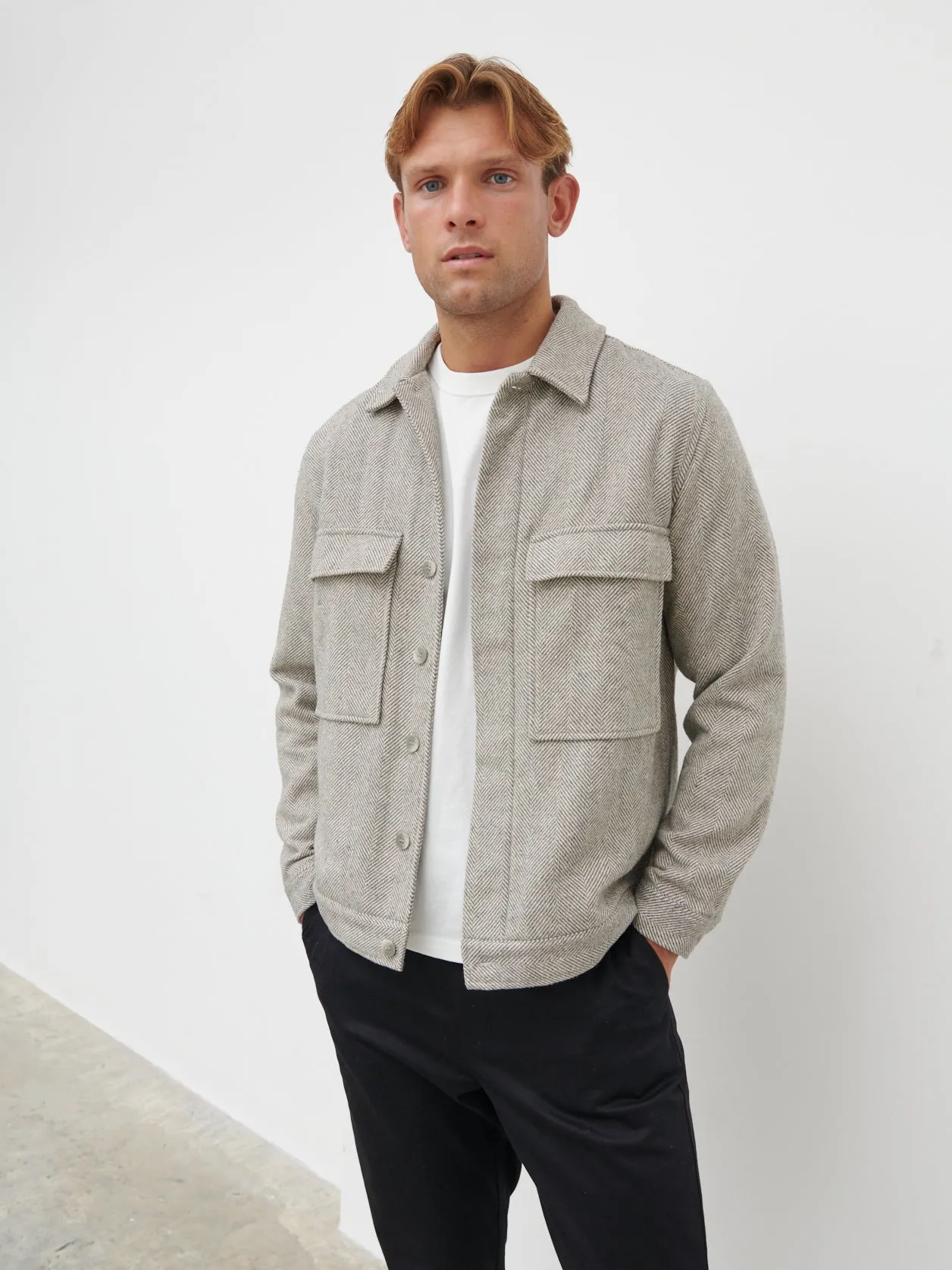 Spencer Herringbone Jacket - Grey and Cream sold by NOBL