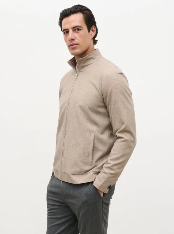 Vincent High Neck Zip Jacket - Beige Marl made by NOBL