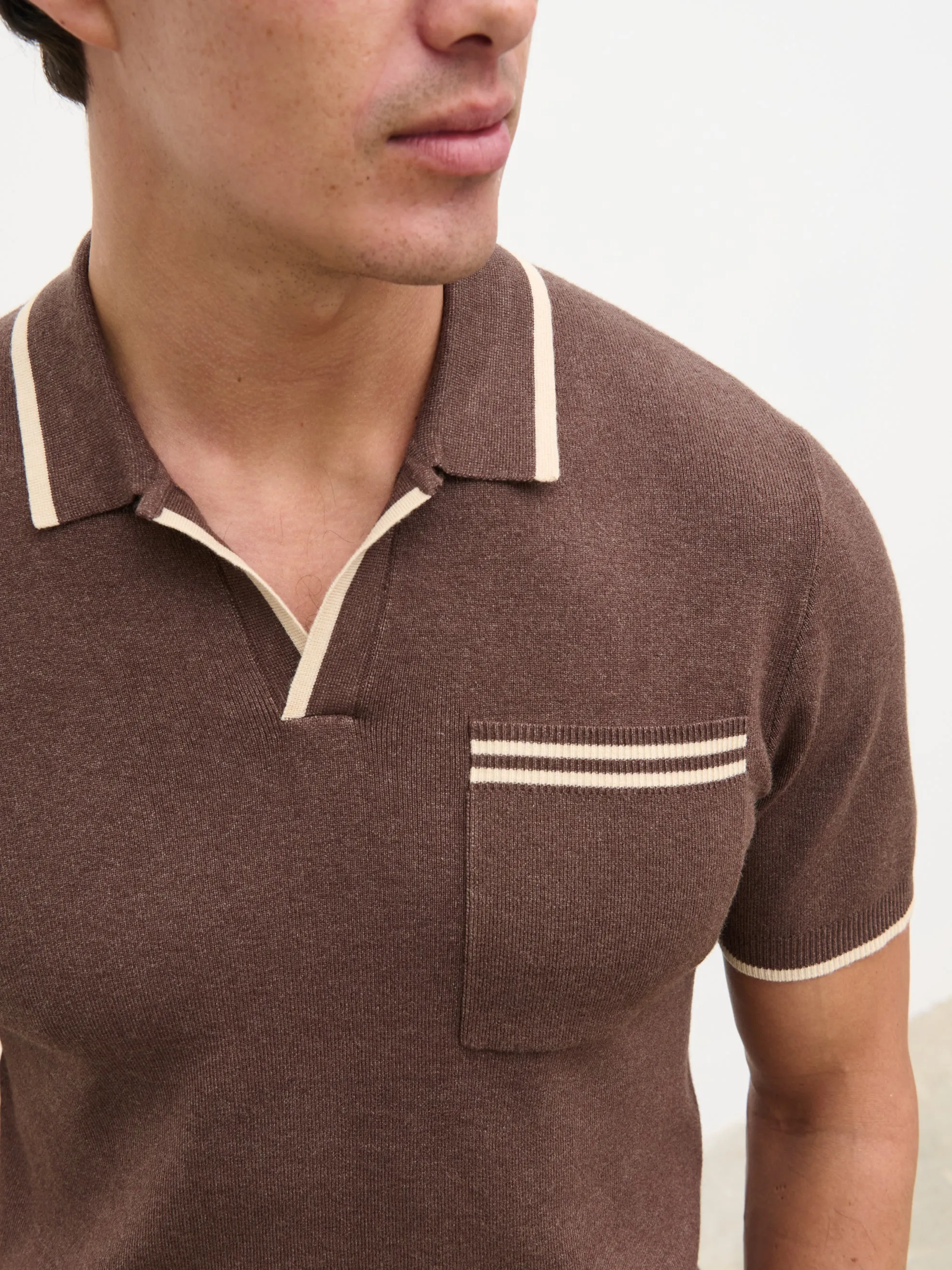 Emerson Tipped Open Collar Knit Polo - Brown and Stone sold by NOBL product image thumbnail 5