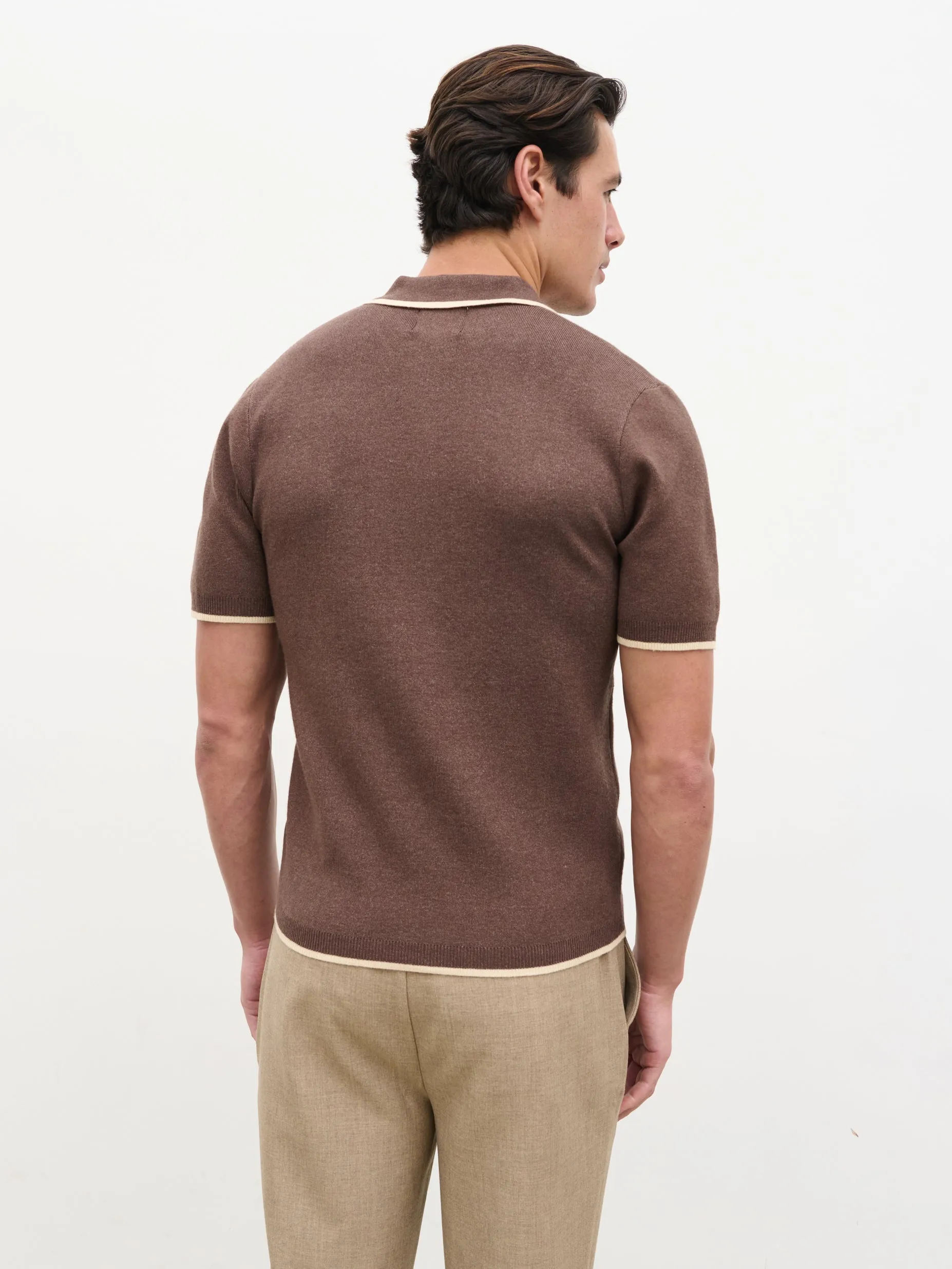 Emerson Tipped Open Collar Knit Polo - Brown and Stone sold by NOBL product image thumbnail 4
