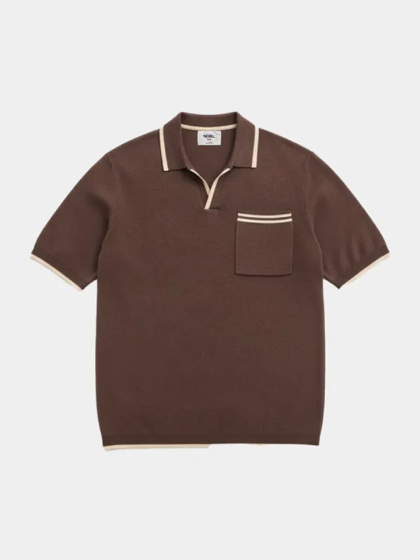Emerson Tipped Open Collar Knit Polo - Brown and Stone made by NOBL