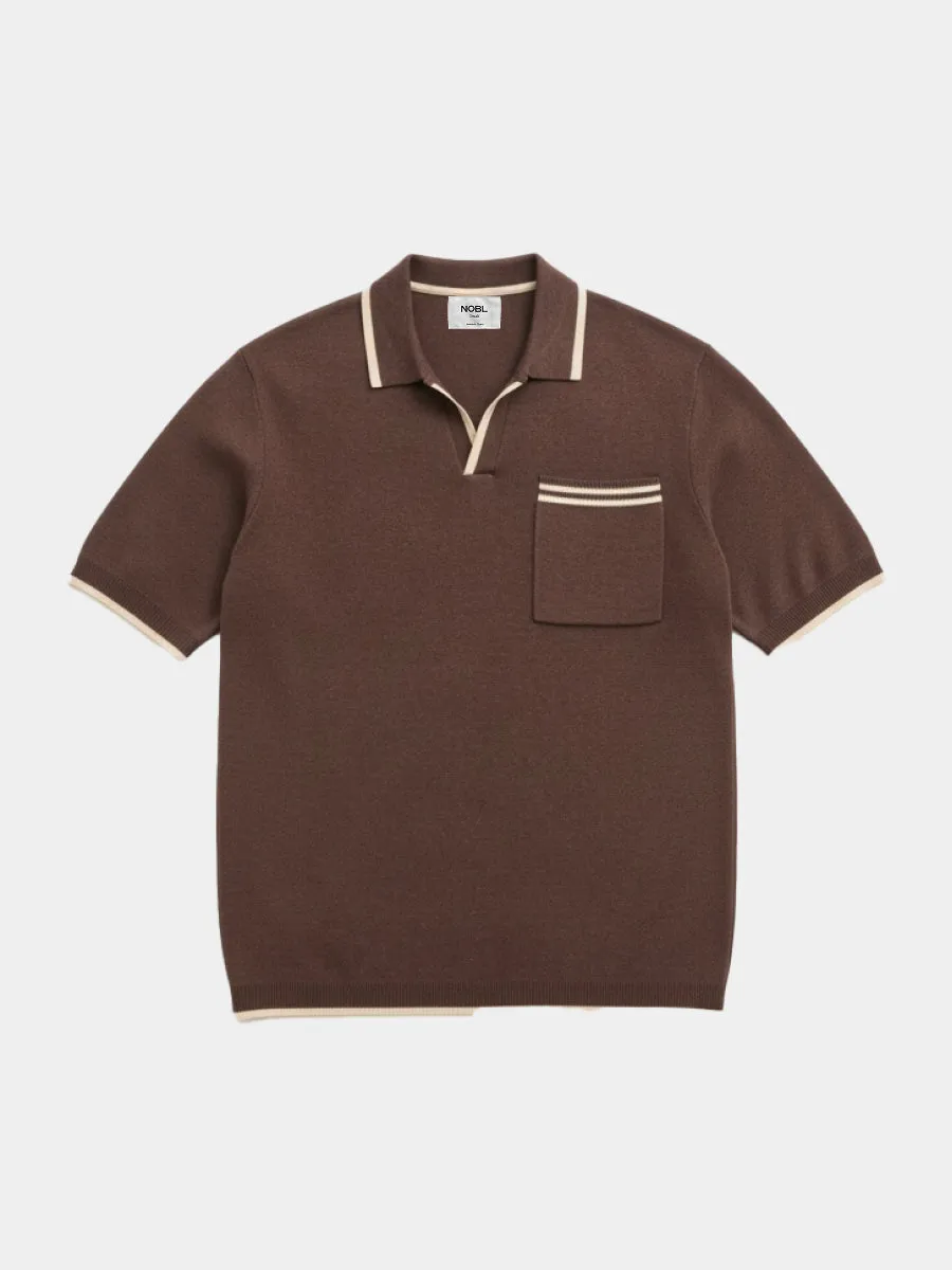 Emerson Tipped Open Collar Knit Polo - Brown and Stone sold by NOBL