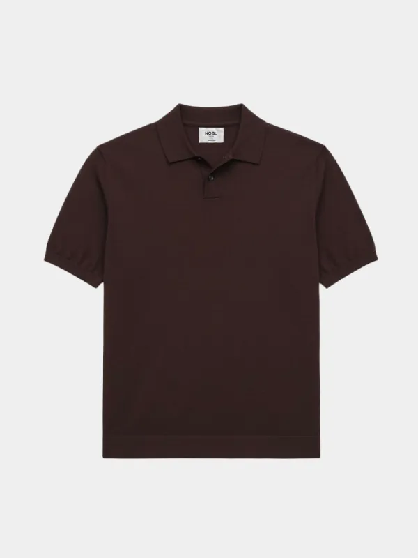 Brax Small Placket Knit Polo Top - Brown made by NOBL