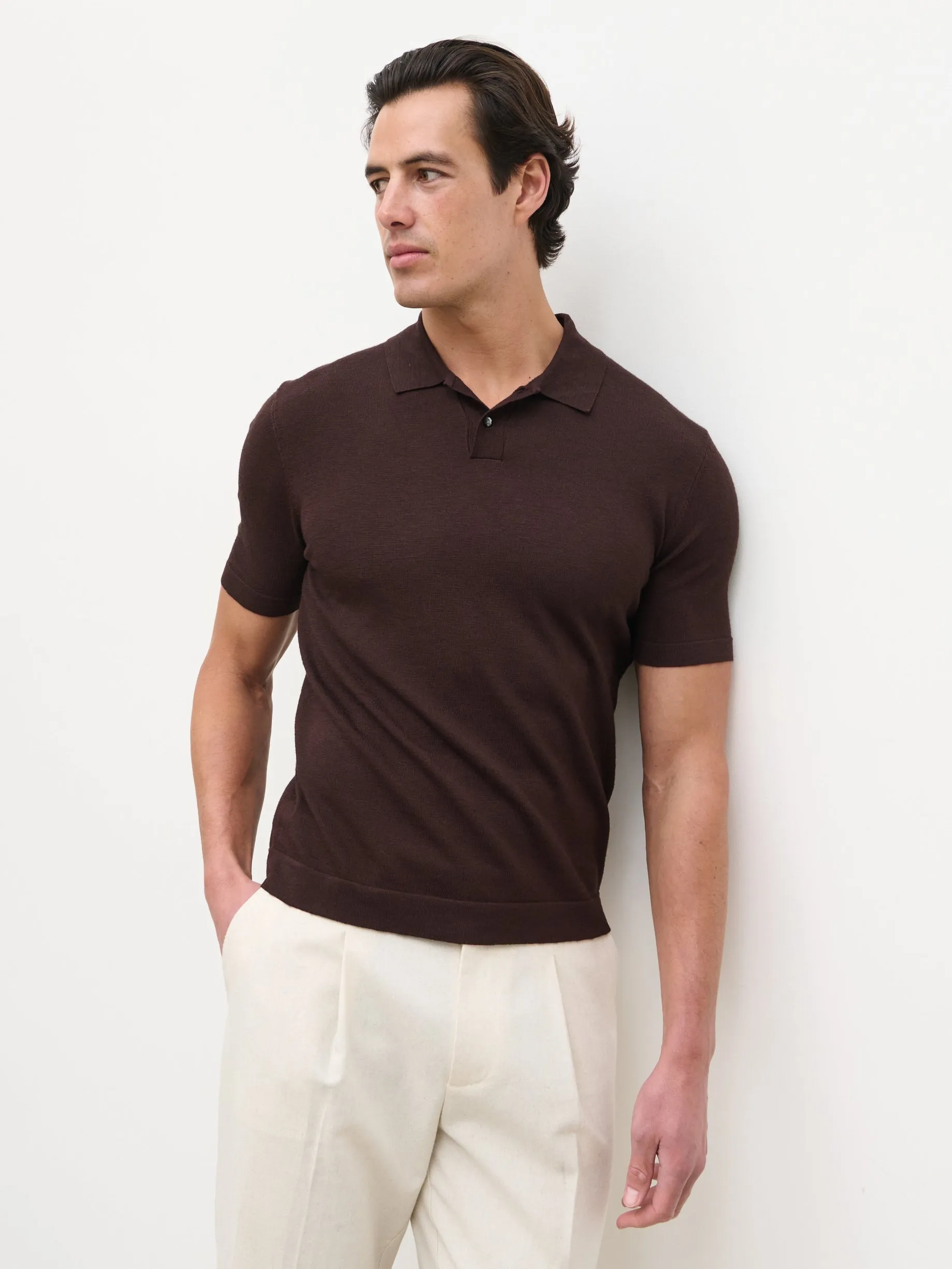 Brax Small Placket Knit Polo Top - Brown sold by NOBL product image thumbnail 3