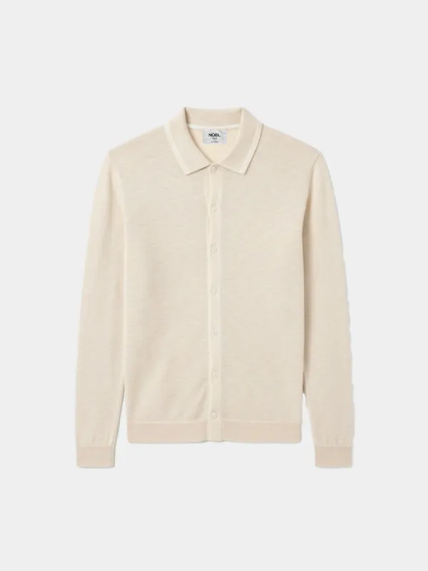 Koda Button Down Tipped Knit Shirt - Beige made by NOBL