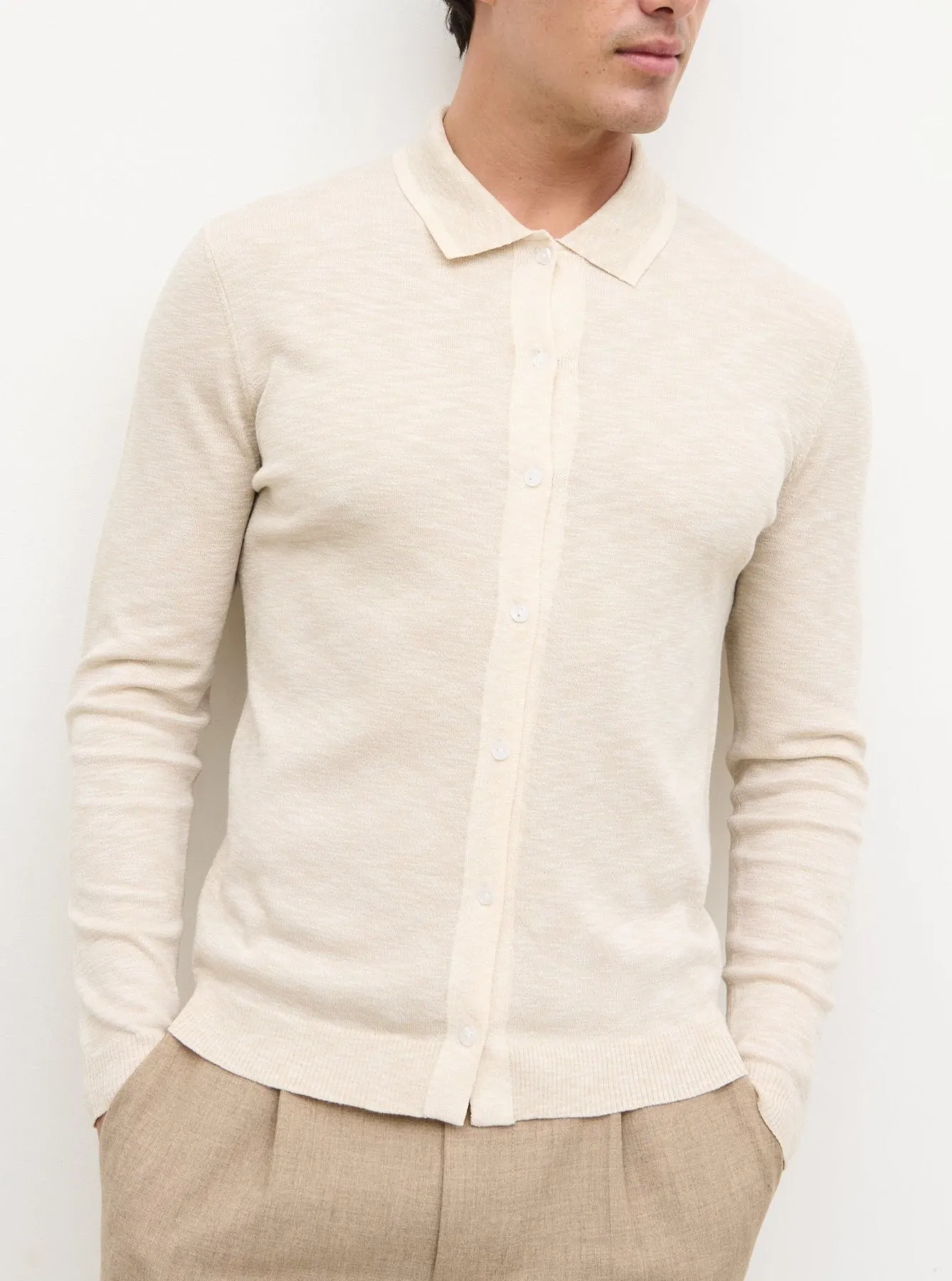 Koda Button Down Tipped Knit Shirt - Beige sold by NOBL product image thumbnail 4