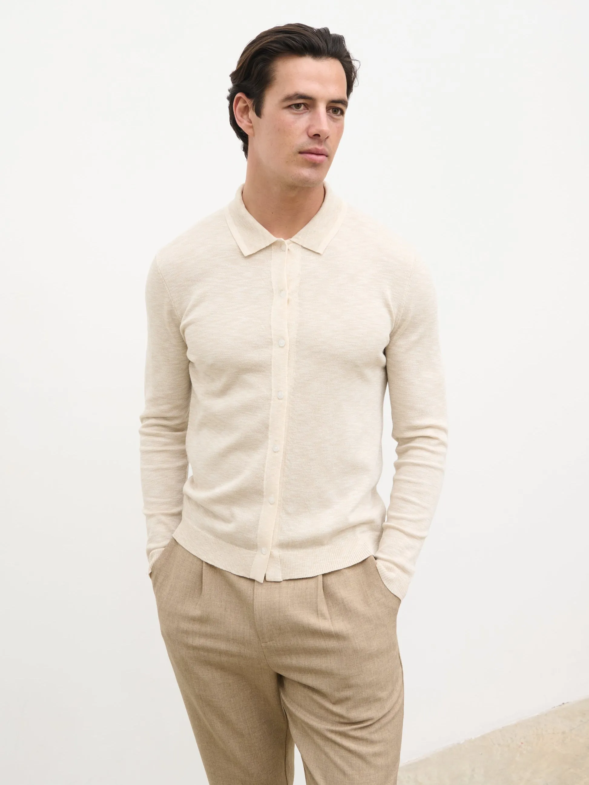 Koda Button Down Tipped Knit Shirt - Beige sold by NOBL product image thumbnail 2