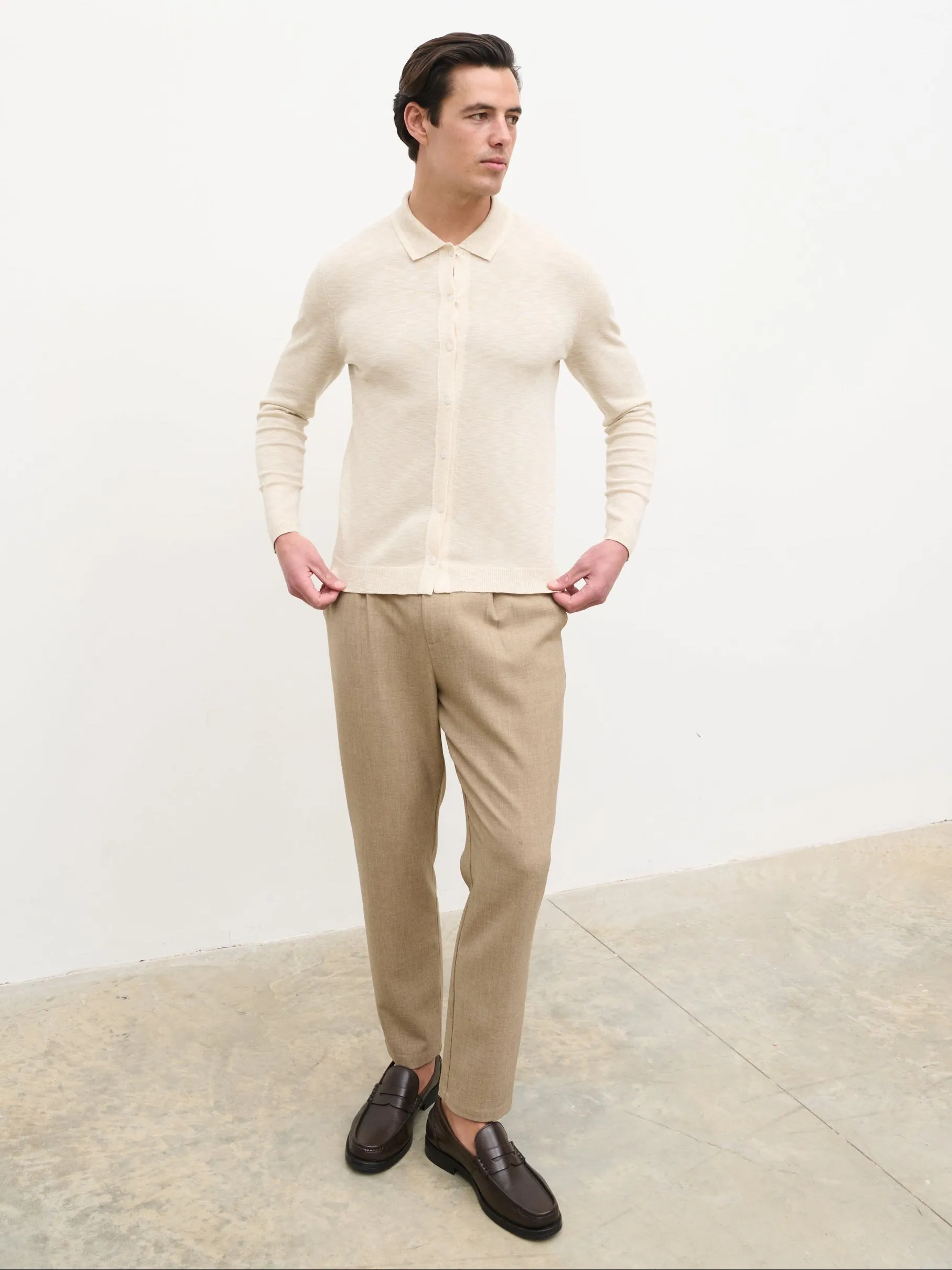 Koda Button Down Tipped Knit Shirt - Beige sold by NOBL product image thumbnail 5