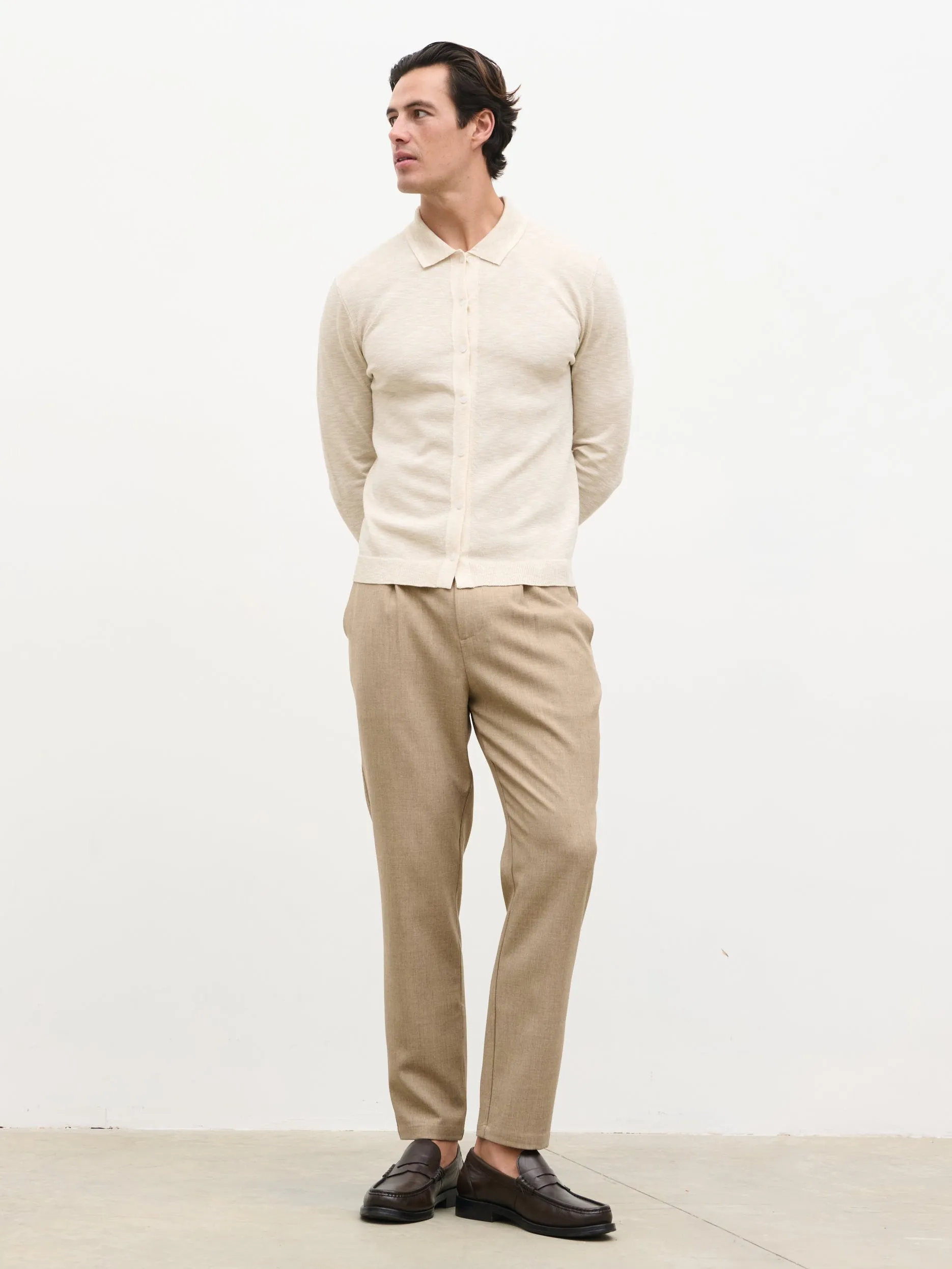 Koda Button Down Tipped Knit Shirt - Beige sold by NOBL product image thumbnail 3