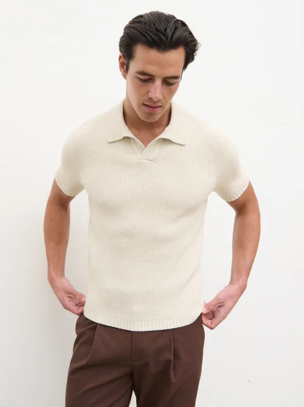 Mason Fine Tape Knit Polo - Light Grey made by NOBL
