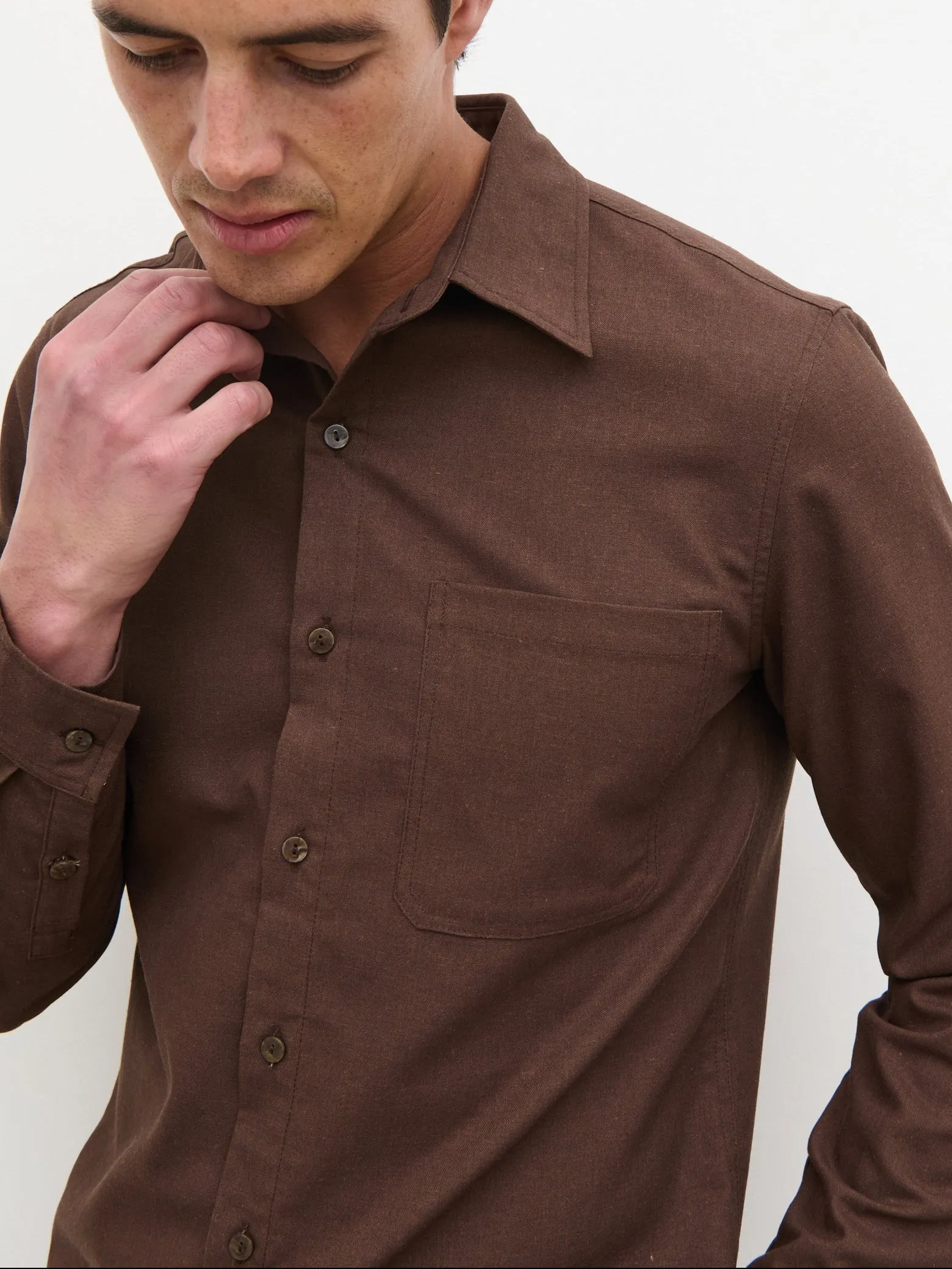 Josh Long Sleeve Linen Shirt - Brown sold by NOBL product image thumbnail 3