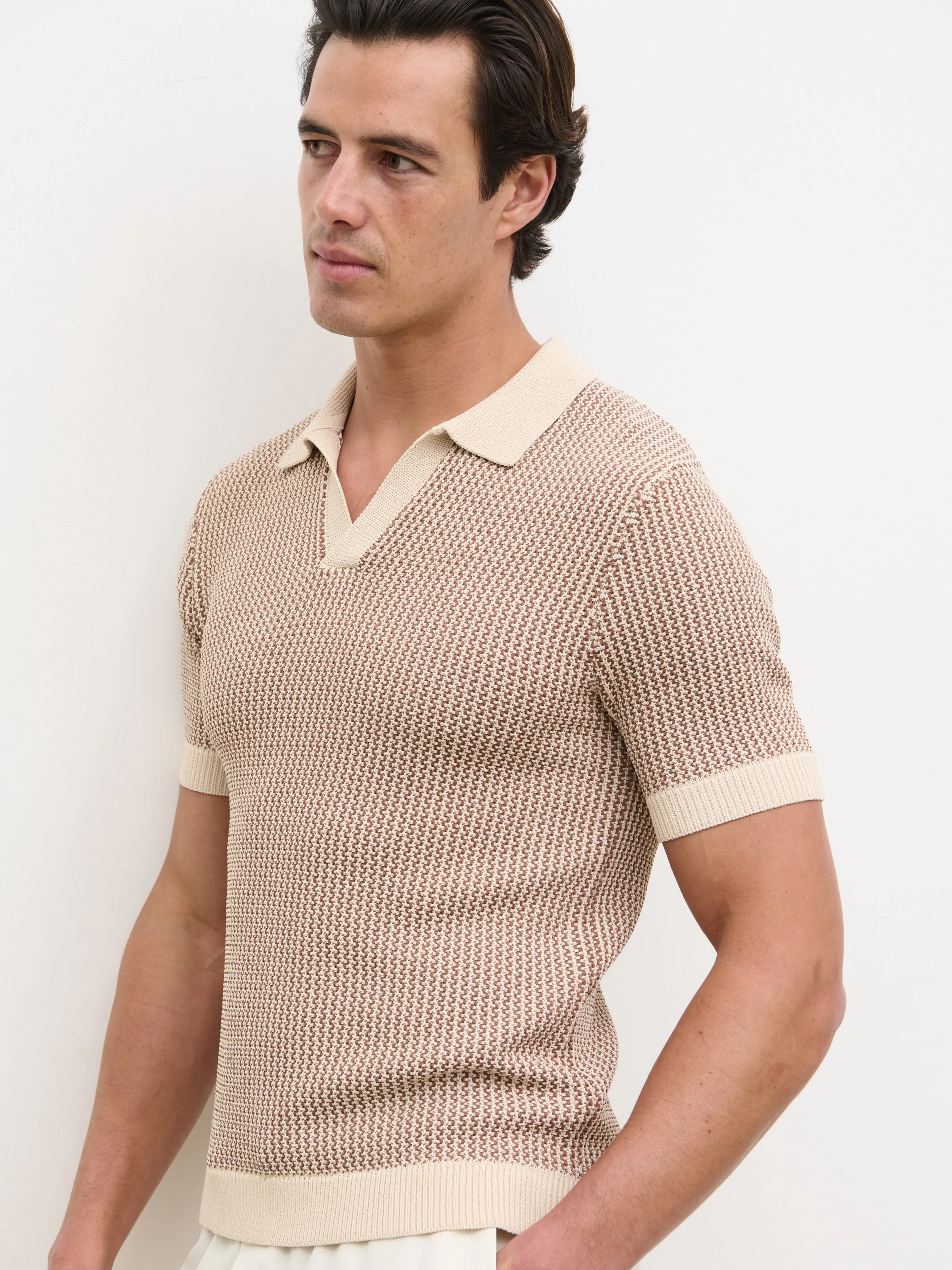 Orian Textured Stripe Knit Polo - Brown and Taupe sold by NOBL product image thumbnail 2