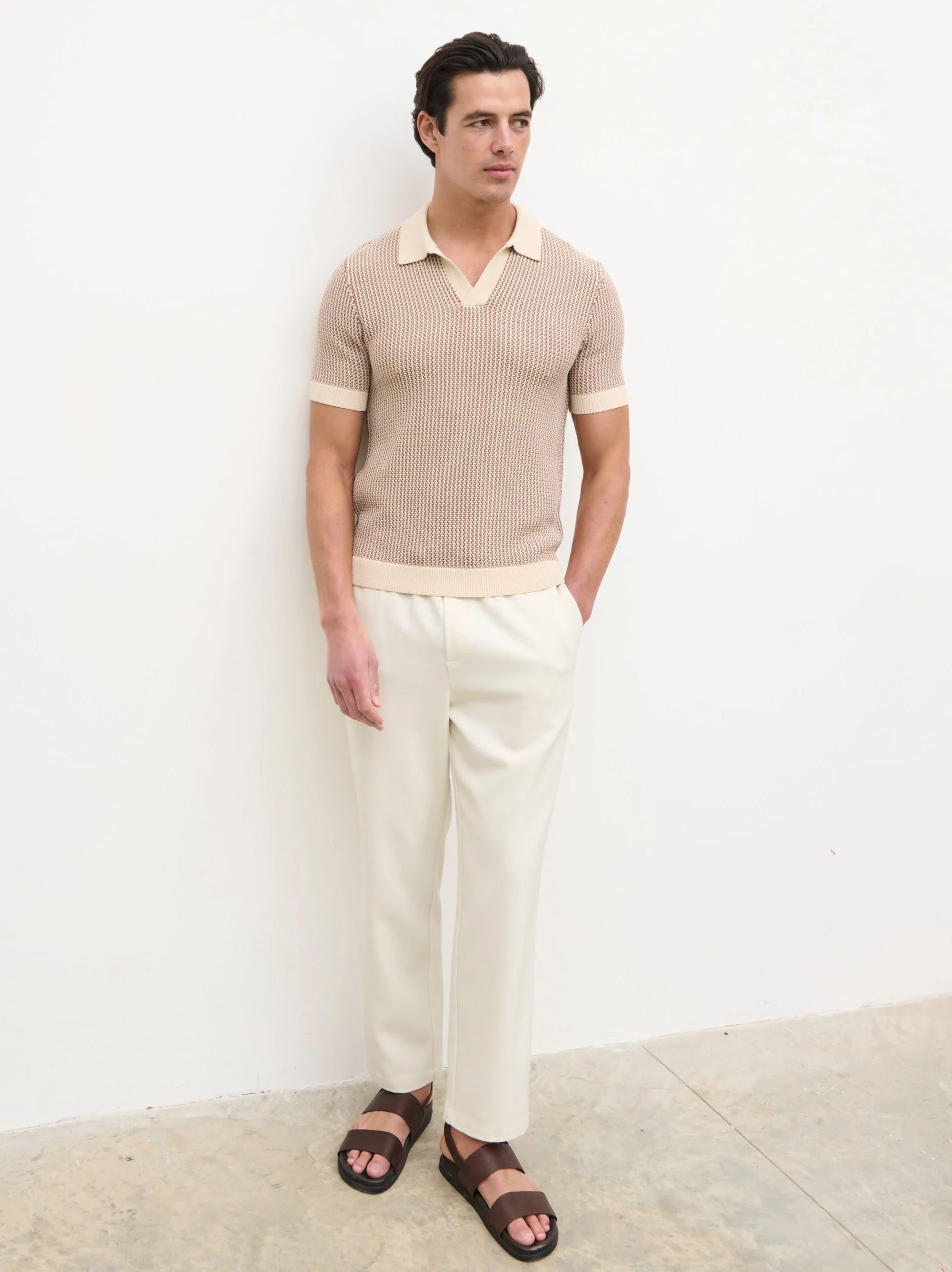Orian Textured Stripe Knit Polo - Brown and Taupe sold by NOBL product image thumbnail 5