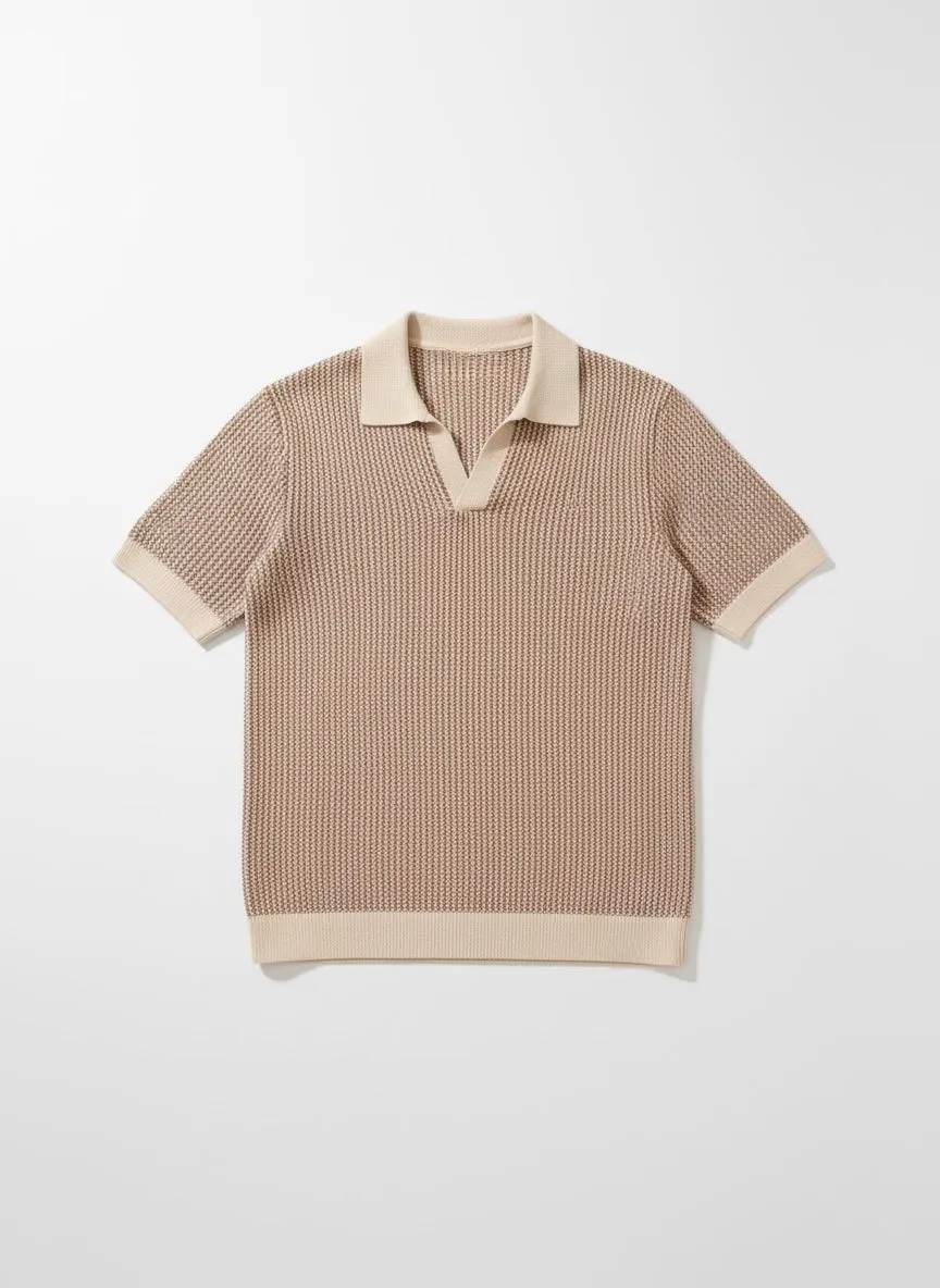 Orian Textured Stripe Knit Polo - Brown and Taupe sold by NOBL