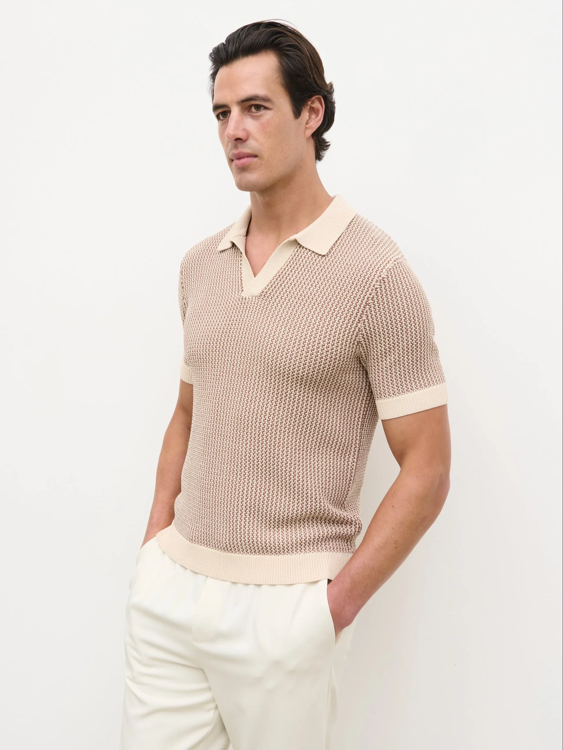 Orian Textured Stripe Knit Polo - Brown and Taupe sold by NOBL product image thumbnail 4