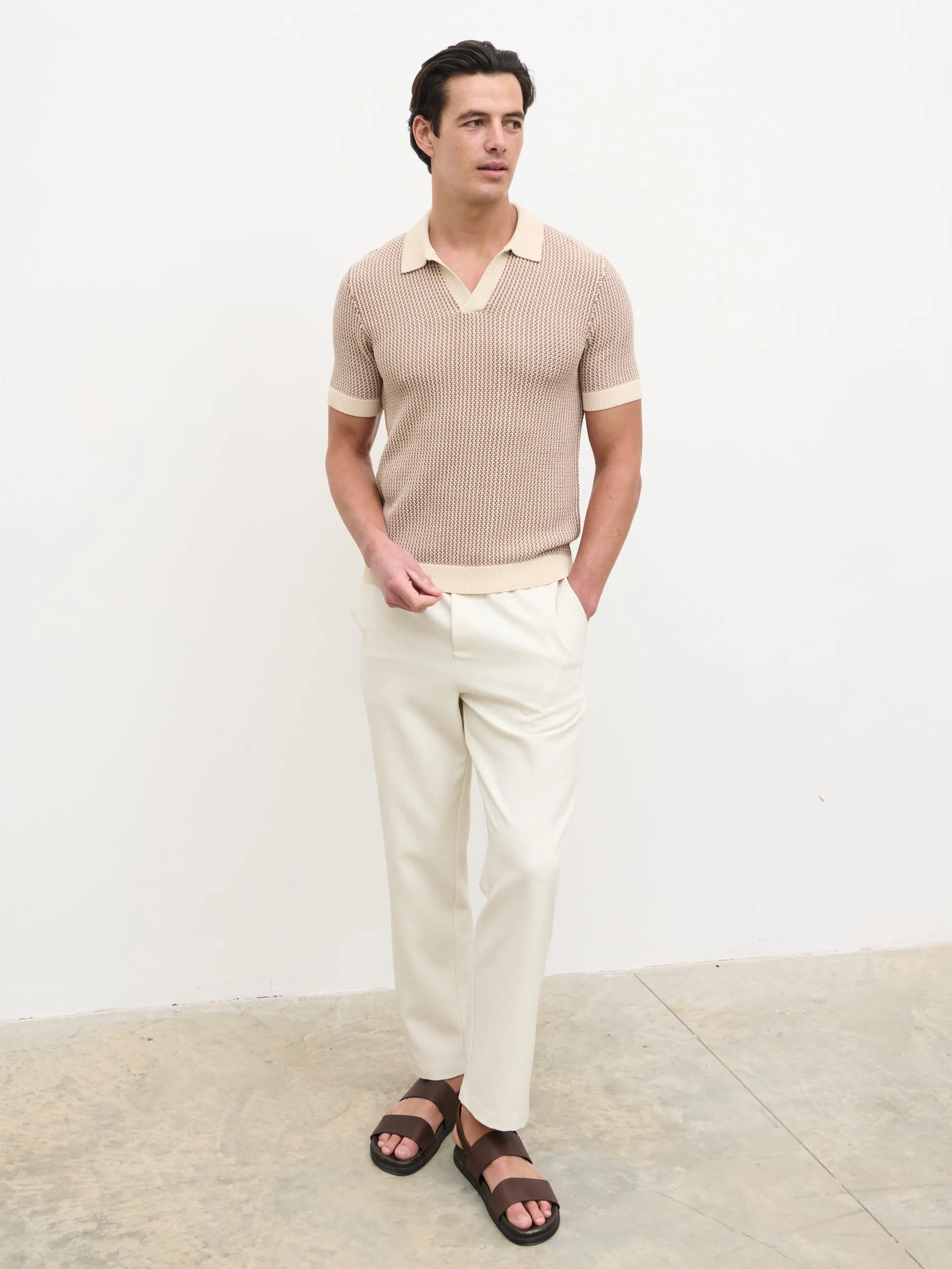 Orian Textured Stripe Knit Polo - Brown and Taupe sold by NOBL product image thumbnail 3