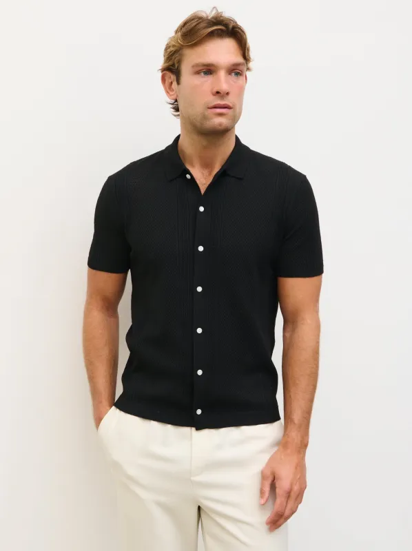 Rafael Openwork Knit Shirt - Black made by NOBL