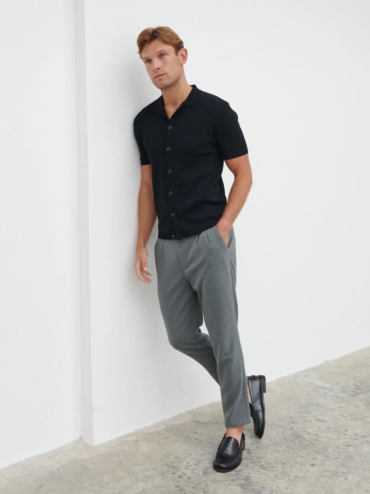 Jasper Button Down Knitted Shirt - Black sold by NOBL