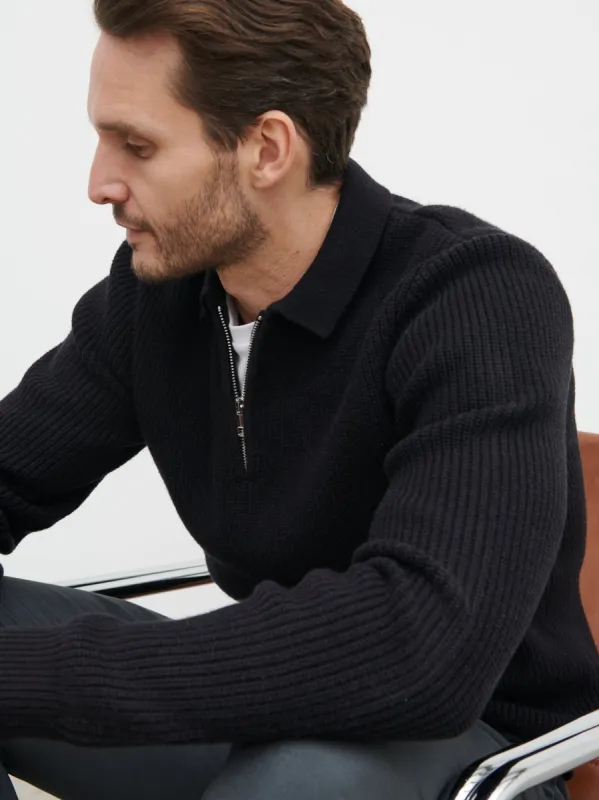 Kai Fisherman Rib Half Zip Jumper - Black sold by NOBL