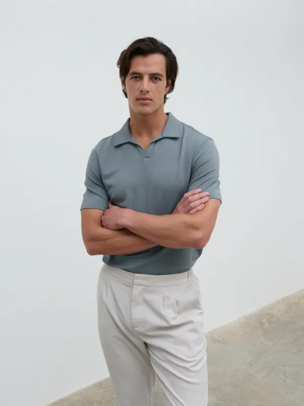 Archie Open Collar Jersey Polo - Slate Grey sold by NOBL