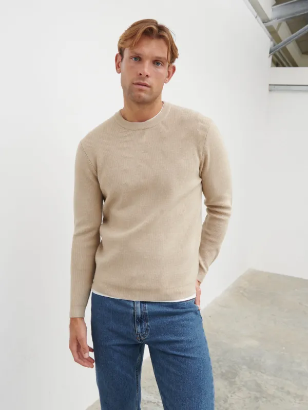 Finley Crew Neck Melange Knit Jumper - Beige Melange sold by NOBL