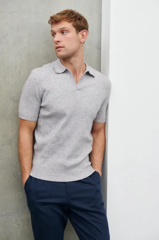 Corey Short Sleeve Knit Polo - Grey Marl sold by NOBL