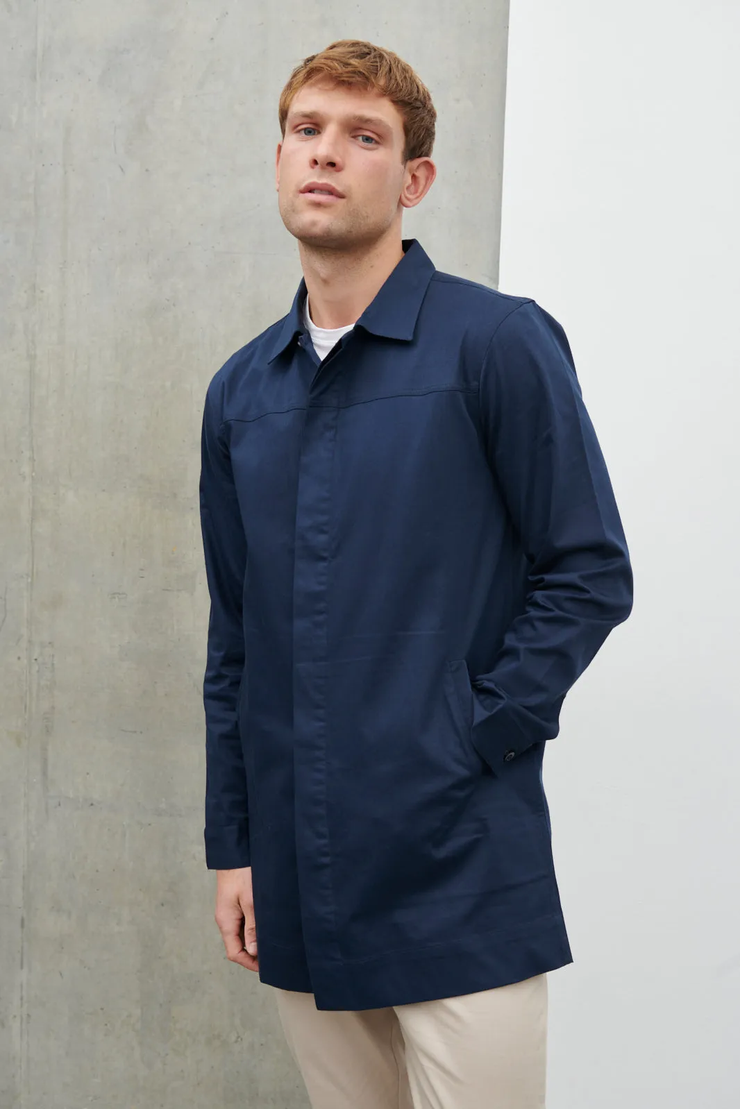 Pierre Long Line Collared Coat - Navy sold by NOBL