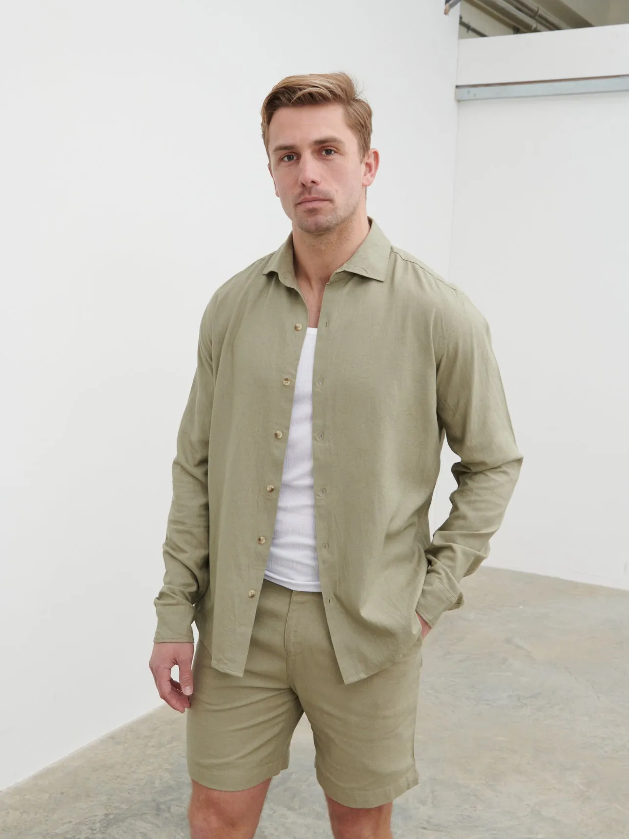 Enzo Long Sleeve Linen Shirt - Olive sold by NOBL product image thumbnail 3
