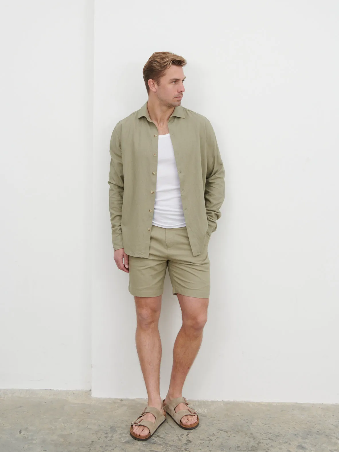 Enzo Long Sleeve Linen Shirt - Olive sold by NOBL
