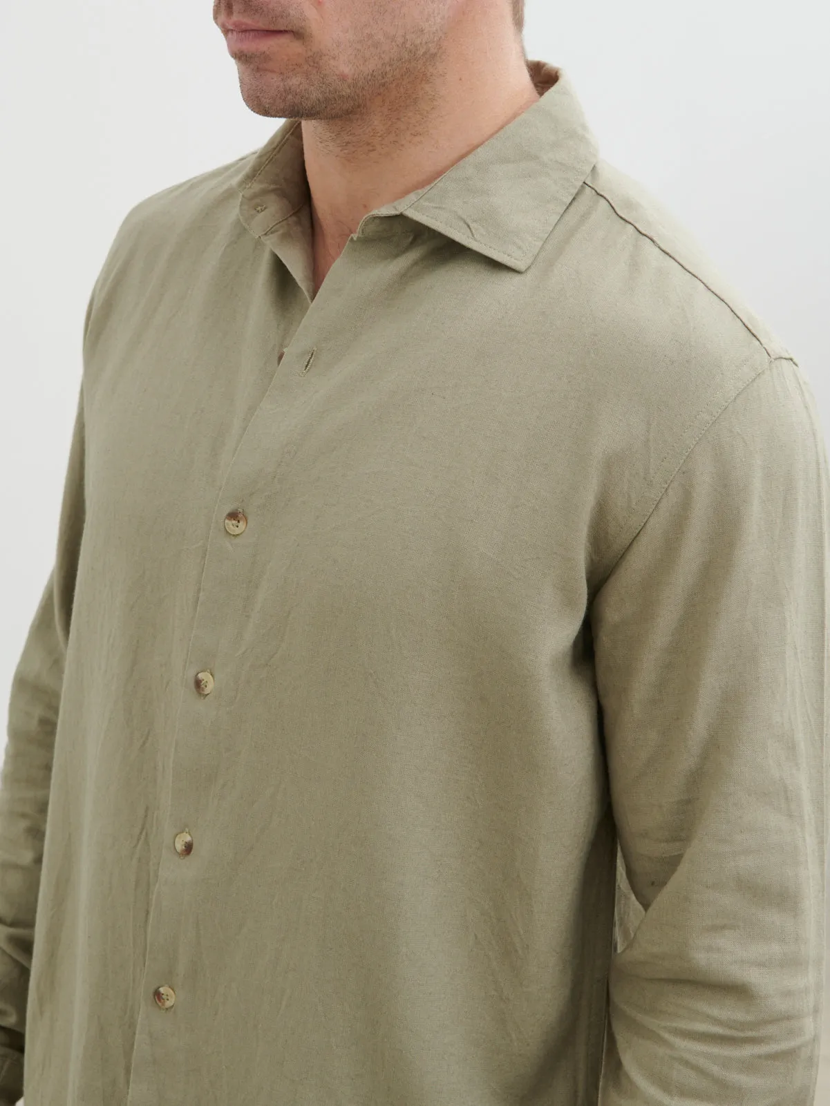 Enzo Long Sleeve Linen Shirt - Olive sold by NOBL product image thumbnail 2