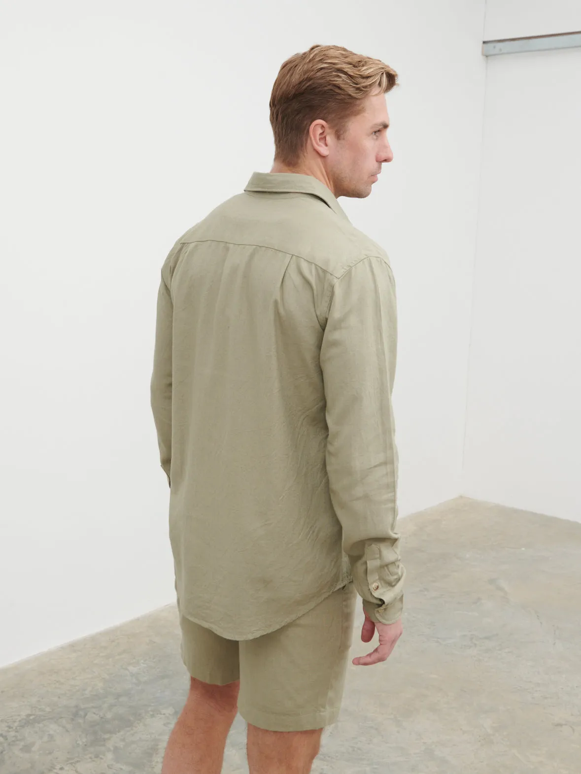 Enzo Long Sleeve Linen Shirt - Olive sold by NOBL product image thumbnail 4
