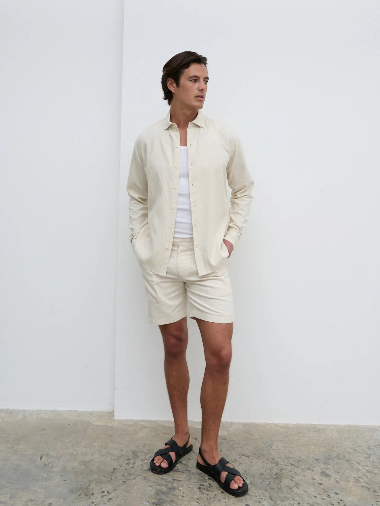 Enzo Long Sleeve Linen Shirt - Oatmeal sold by NOBL