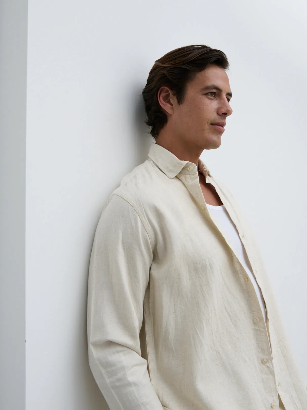 Enzo Long Sleeve Linen Shirt - Oatmeal sold by NOBL product image thumbnail 2
