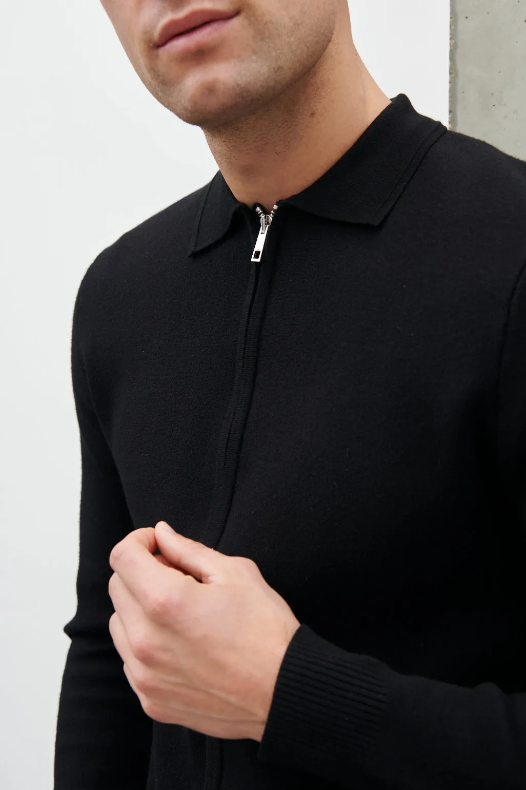 Otis Collared Knit Jacket - Black sold by NOBL