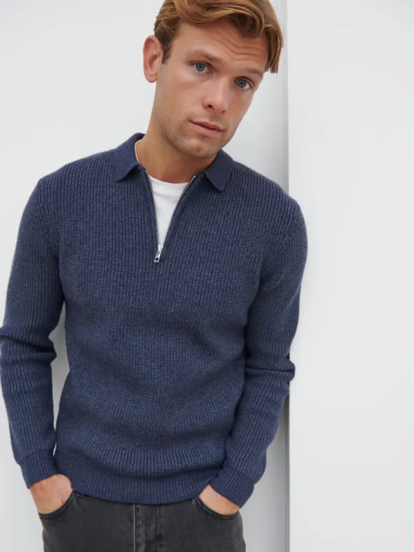 Kai Fisherman Rib Half Zip Jumper - Navy Marl sold by NOBL